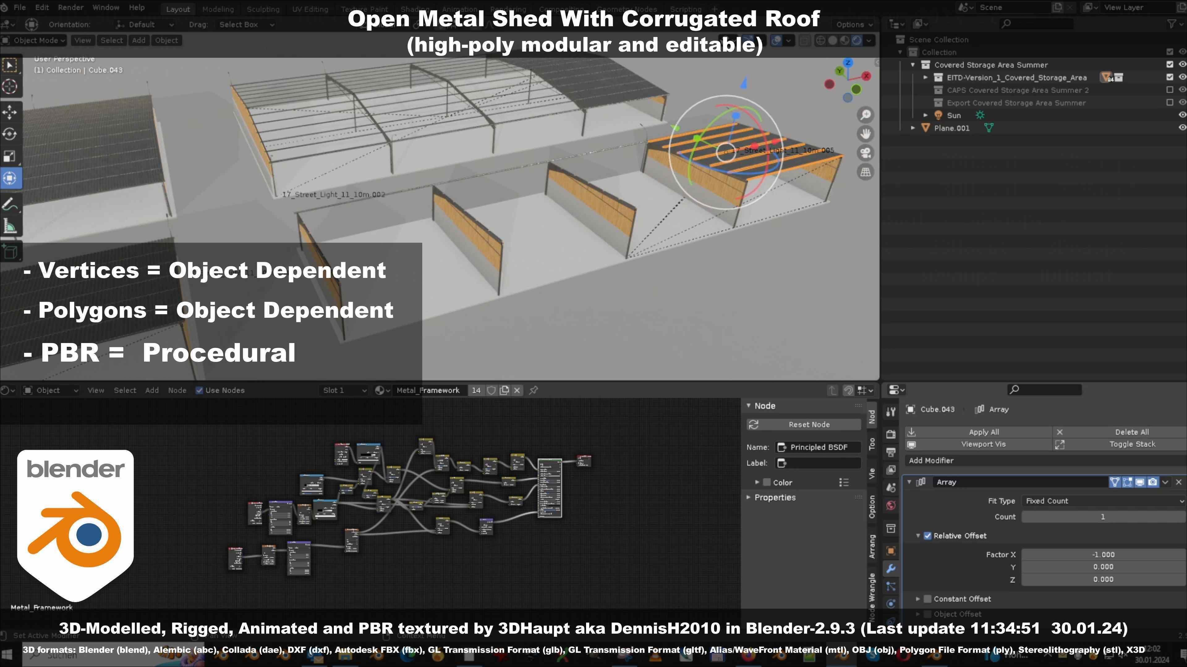 Open Metal Shed With Corrugated Roof 3D model_83