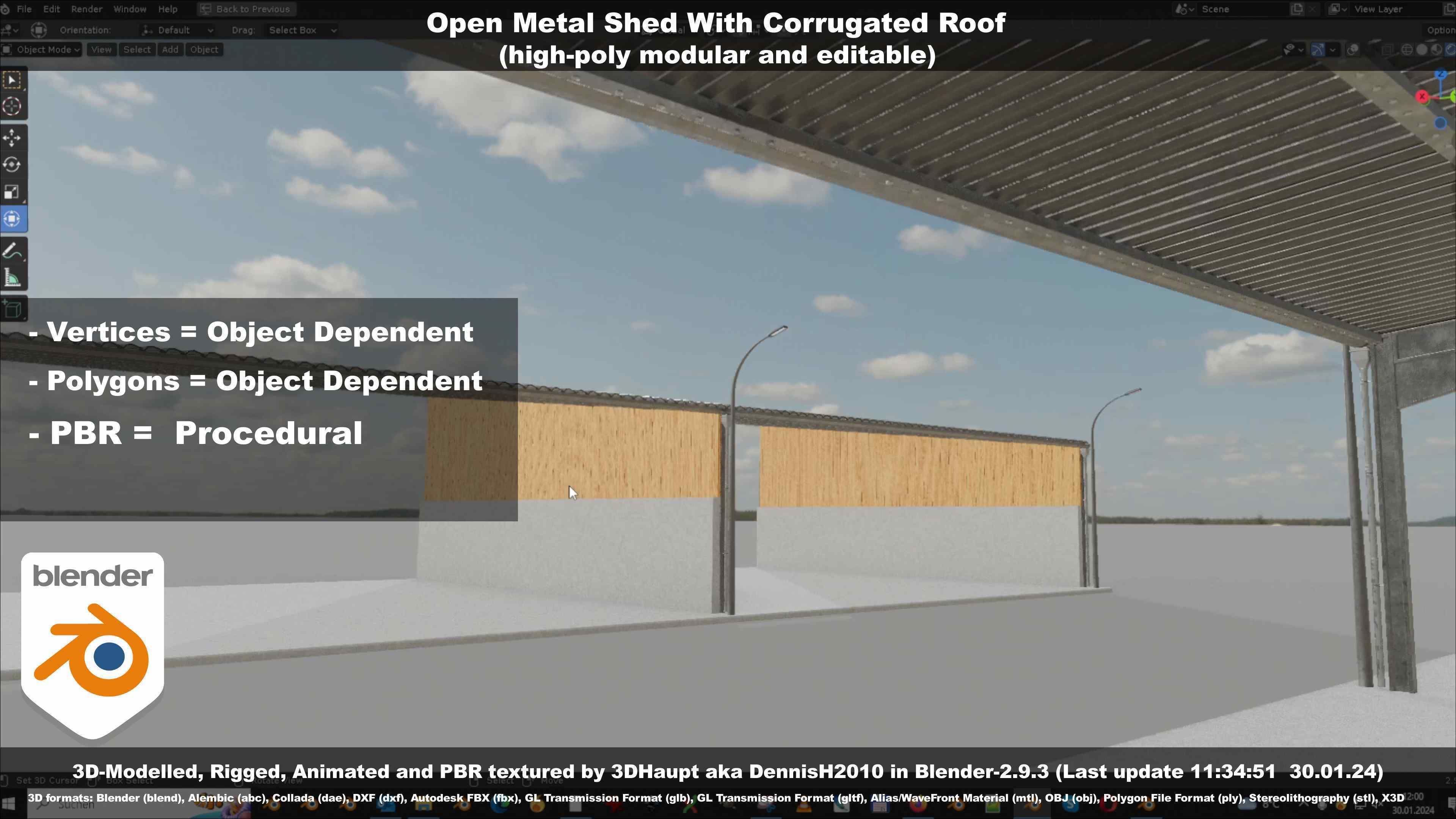 Open Metal Shed With Corrugated Roof 3D model_92