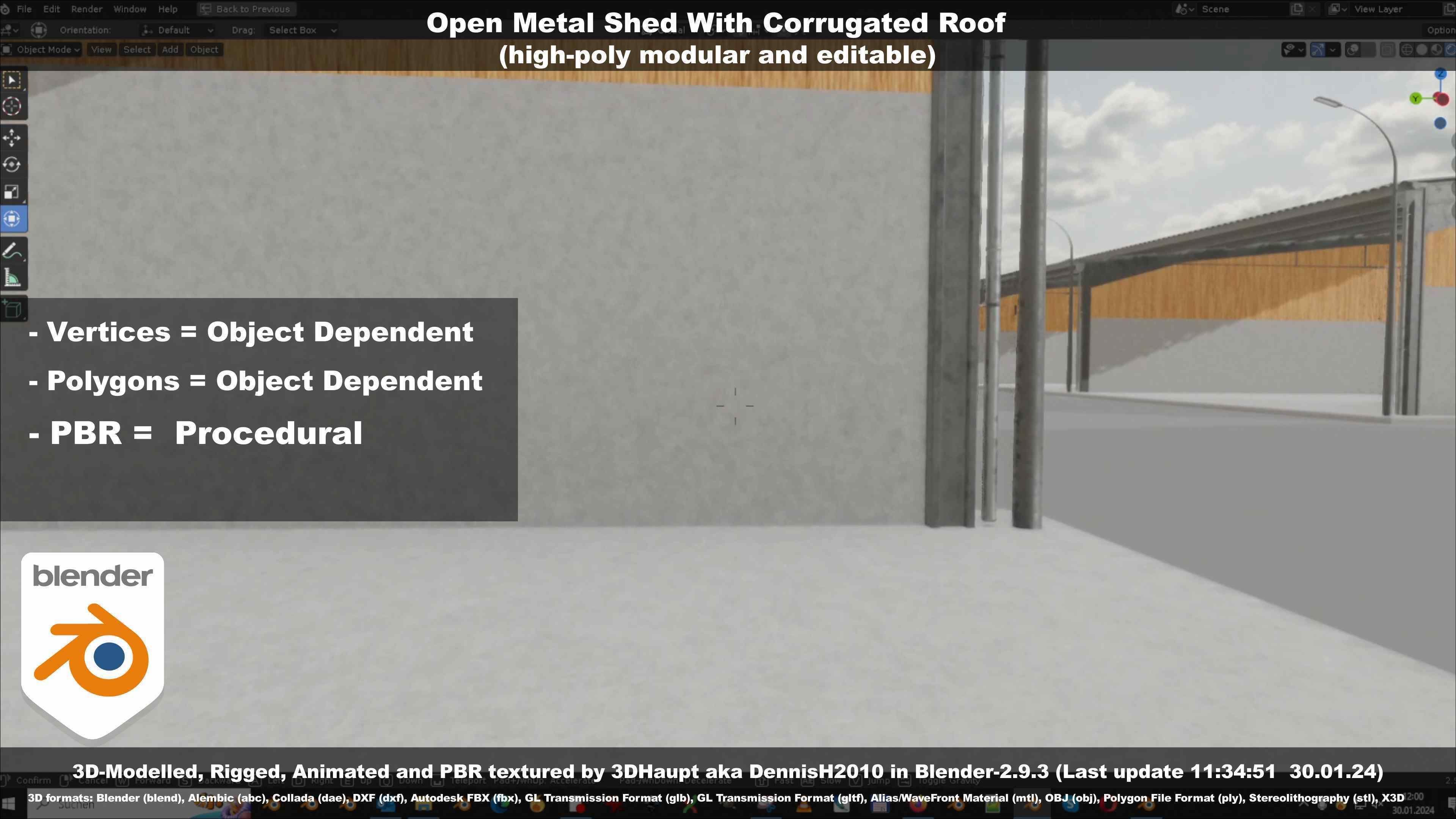 Open Metal Shed With Corrugated Roof 3D model_105