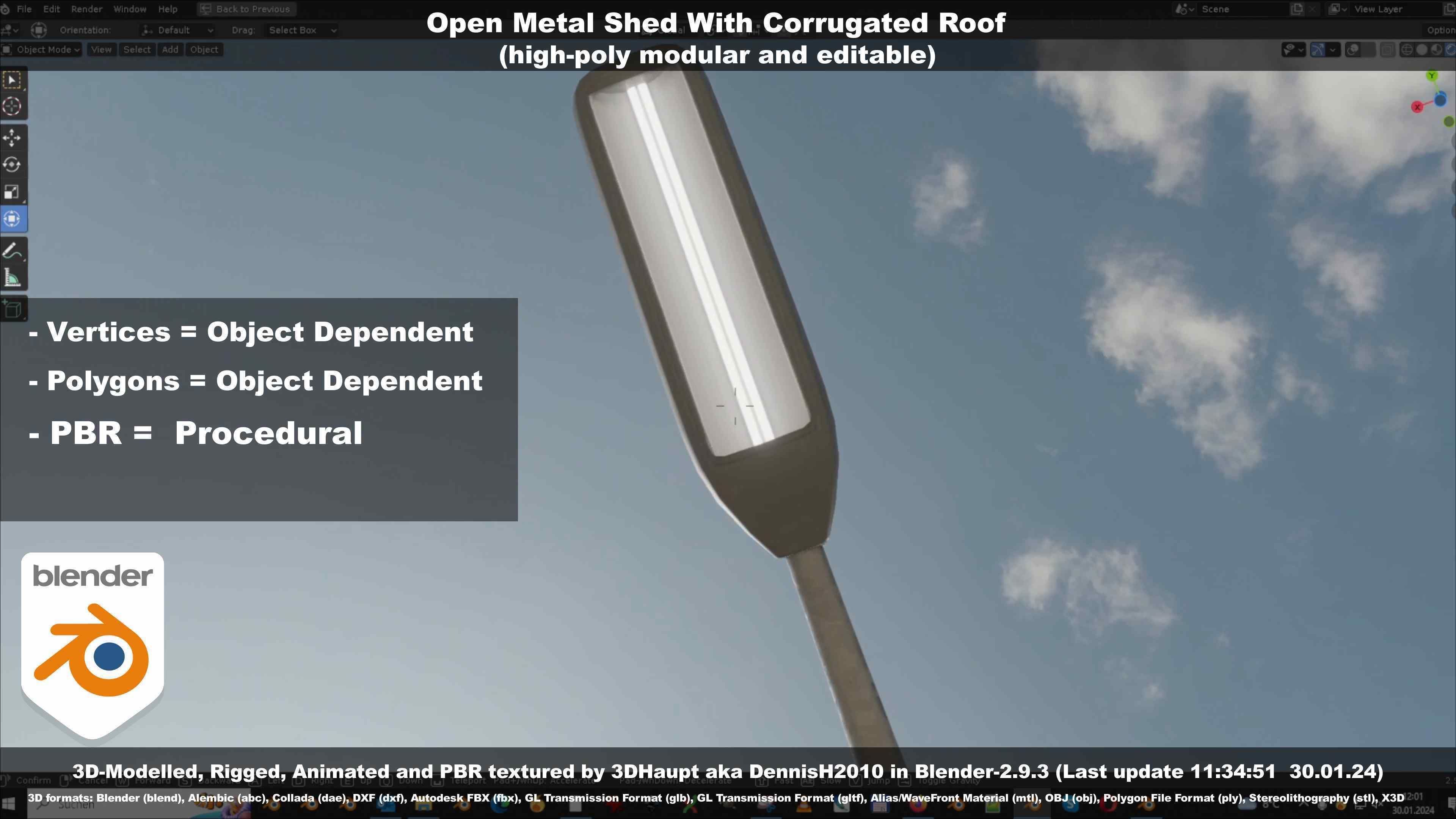 Open Metal Shed With Corrugated Roof 3D model_30