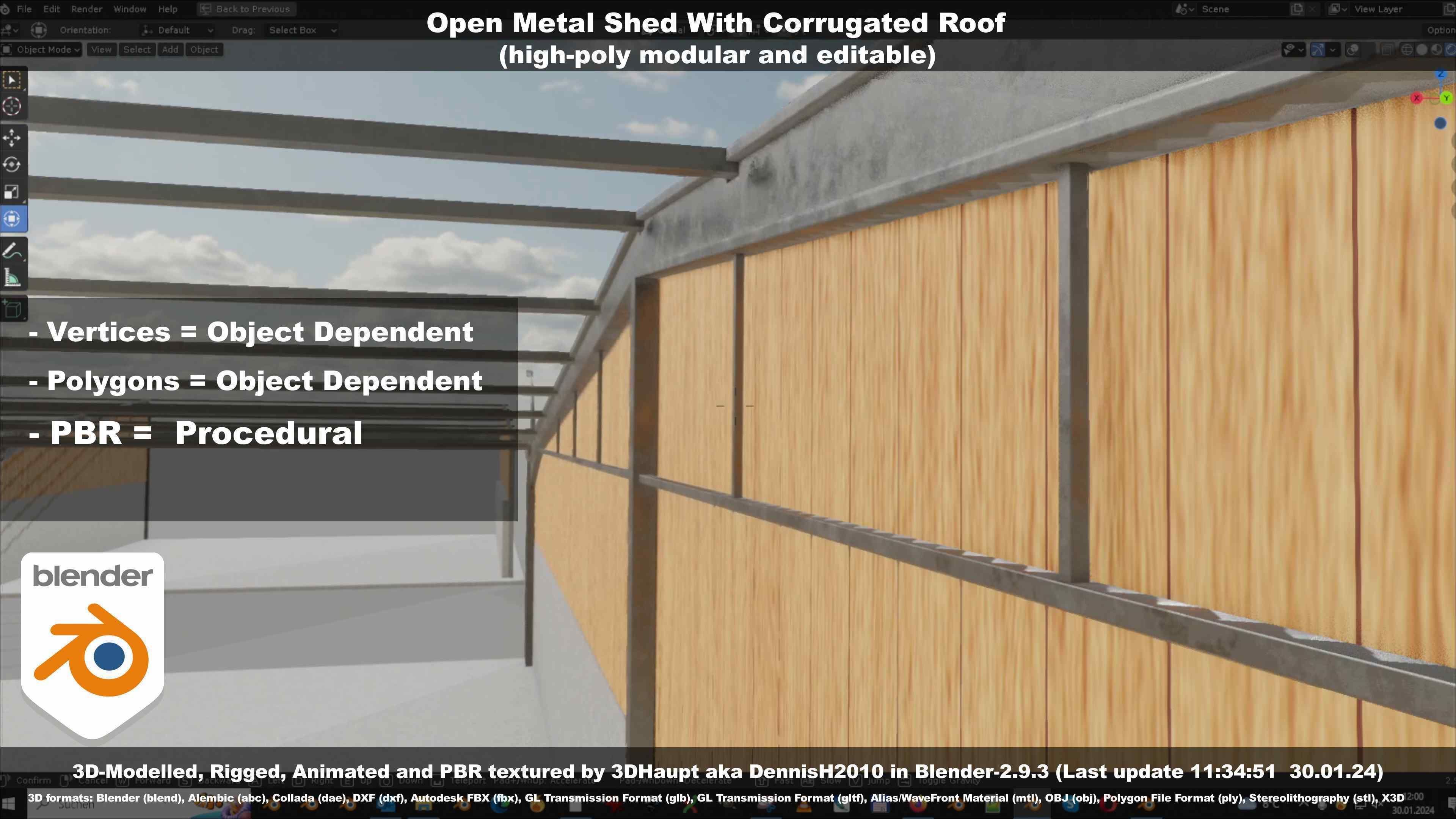 Open Metal Shed With Corrugated Roof 3D model_66