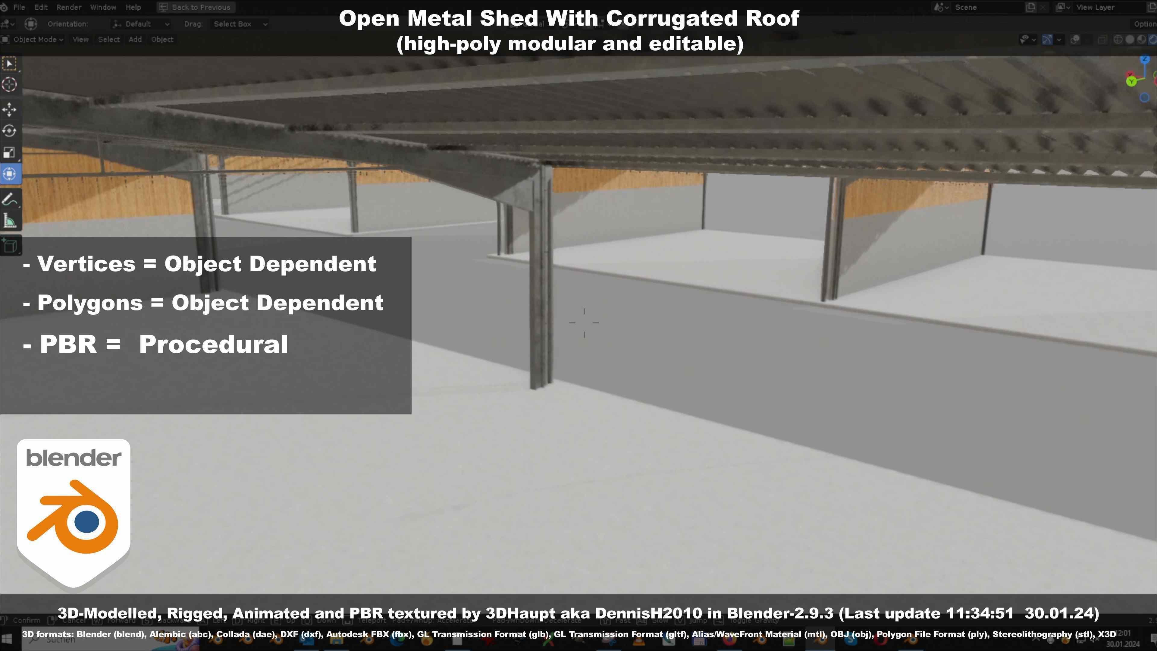 Open Metal Shed With Corrugated Roof 3D model_38