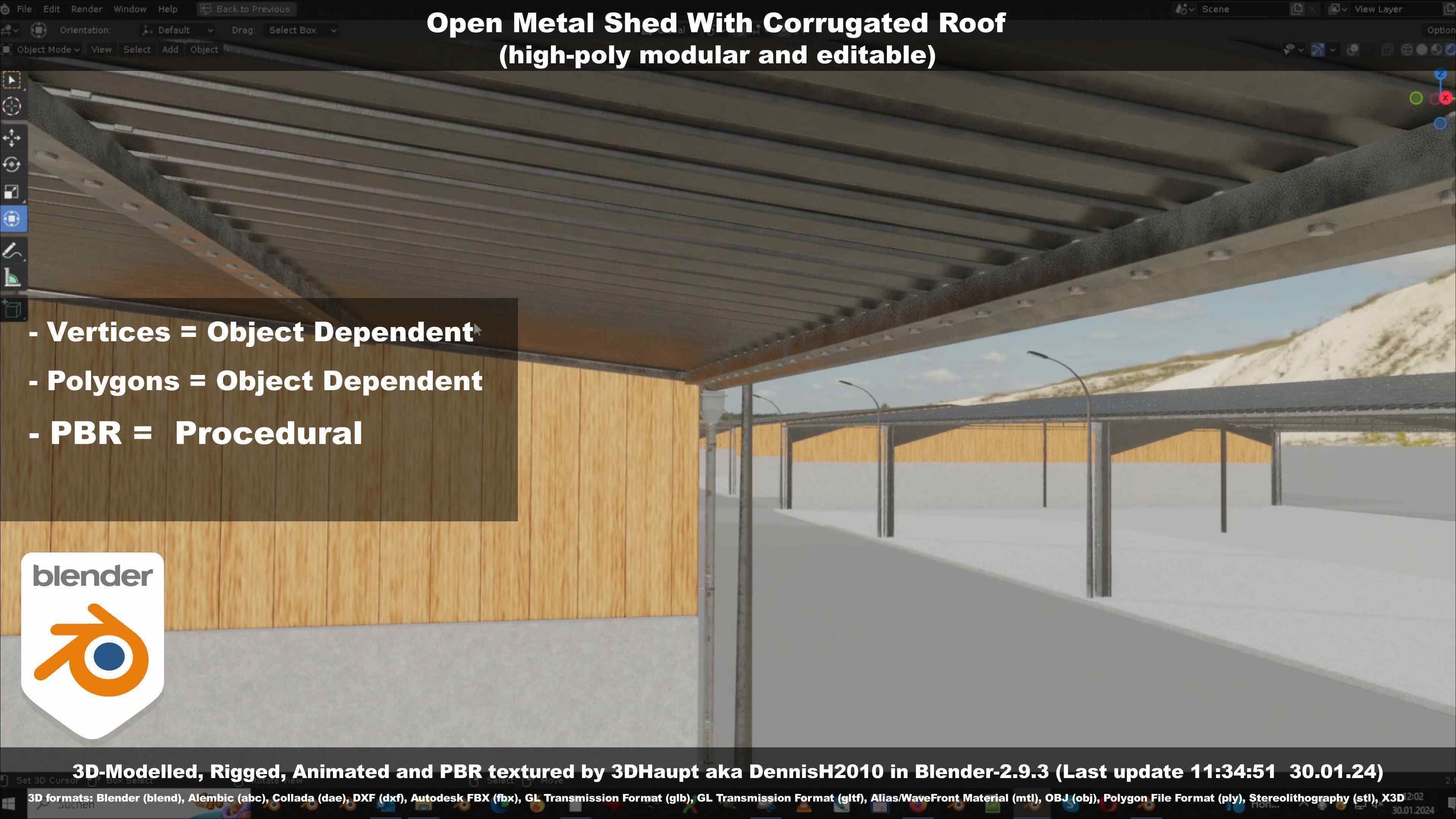 Open Metal Shed With Corrugated Roof 3D model_42