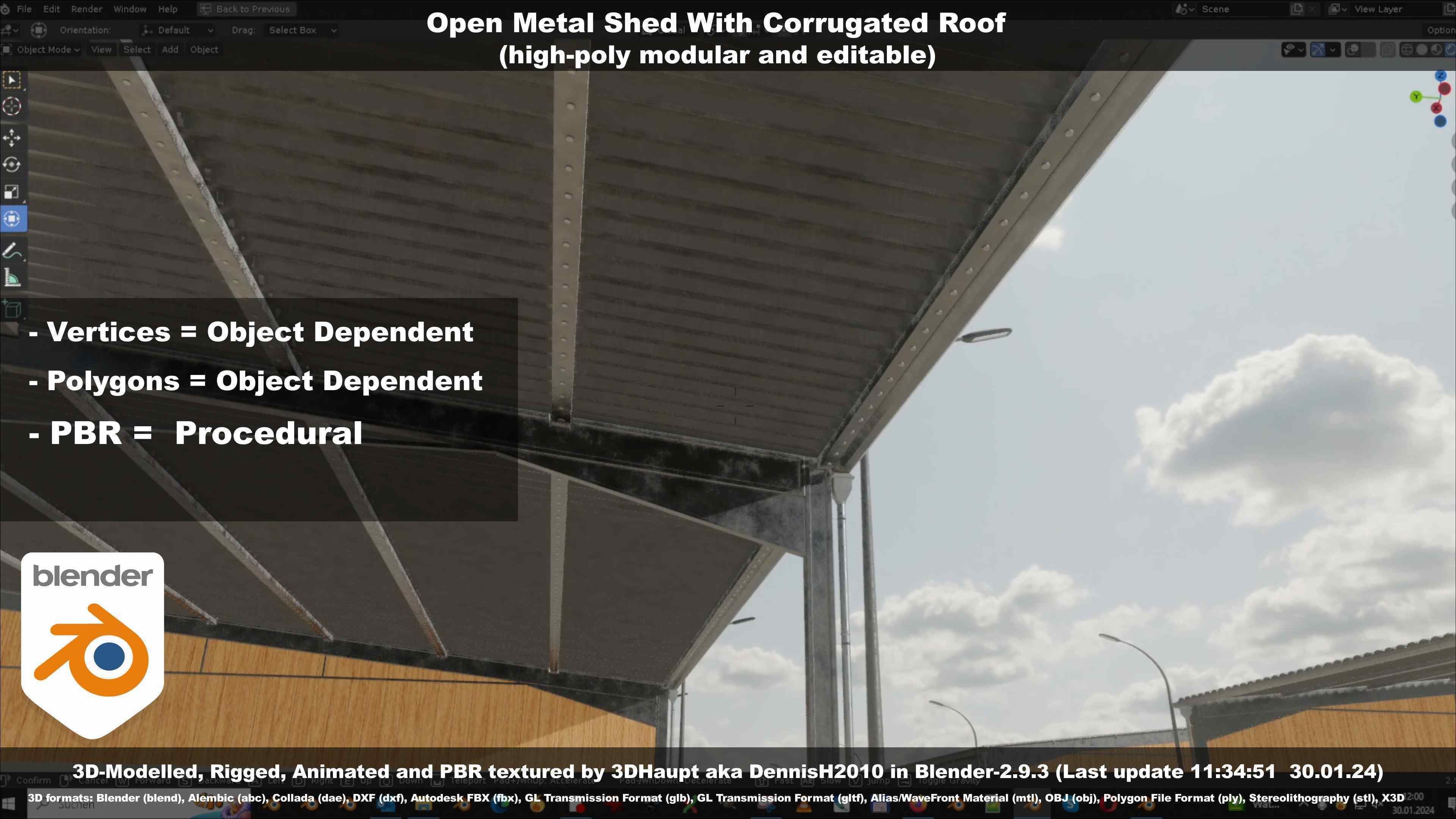 Open Metal Shed With Corrugated Roof 3D model_59