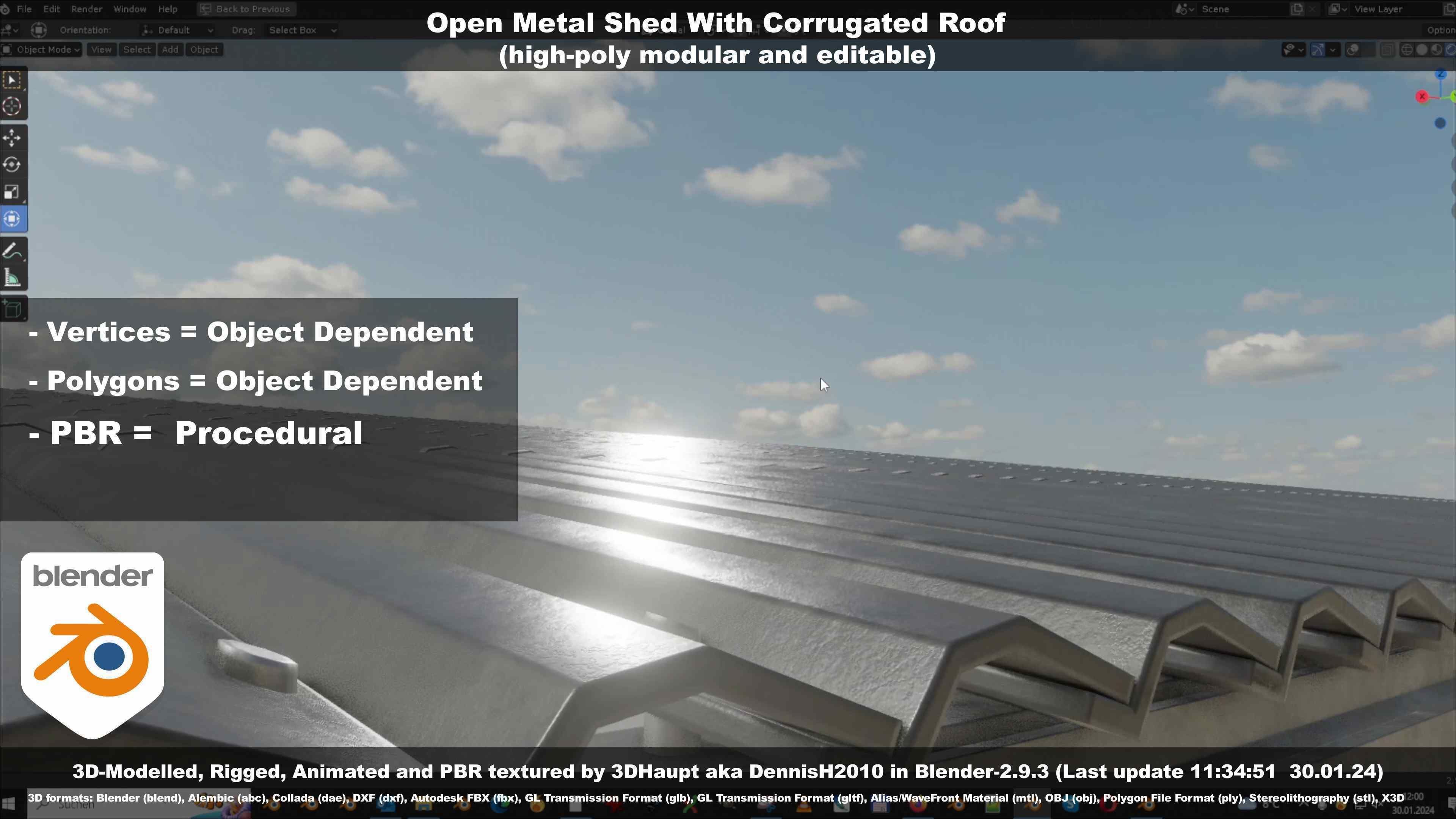 Open Metal Shed With Corrugated Roof 3D model_64