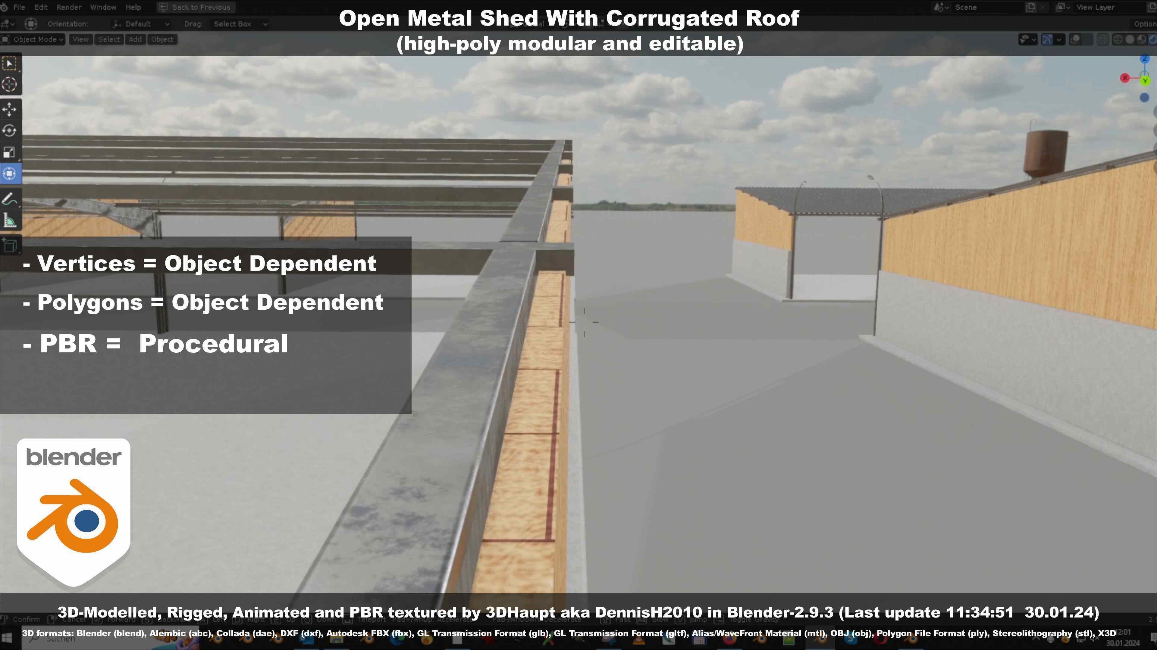 Open Metal Shed With Corrugated Roof 3D model_35
