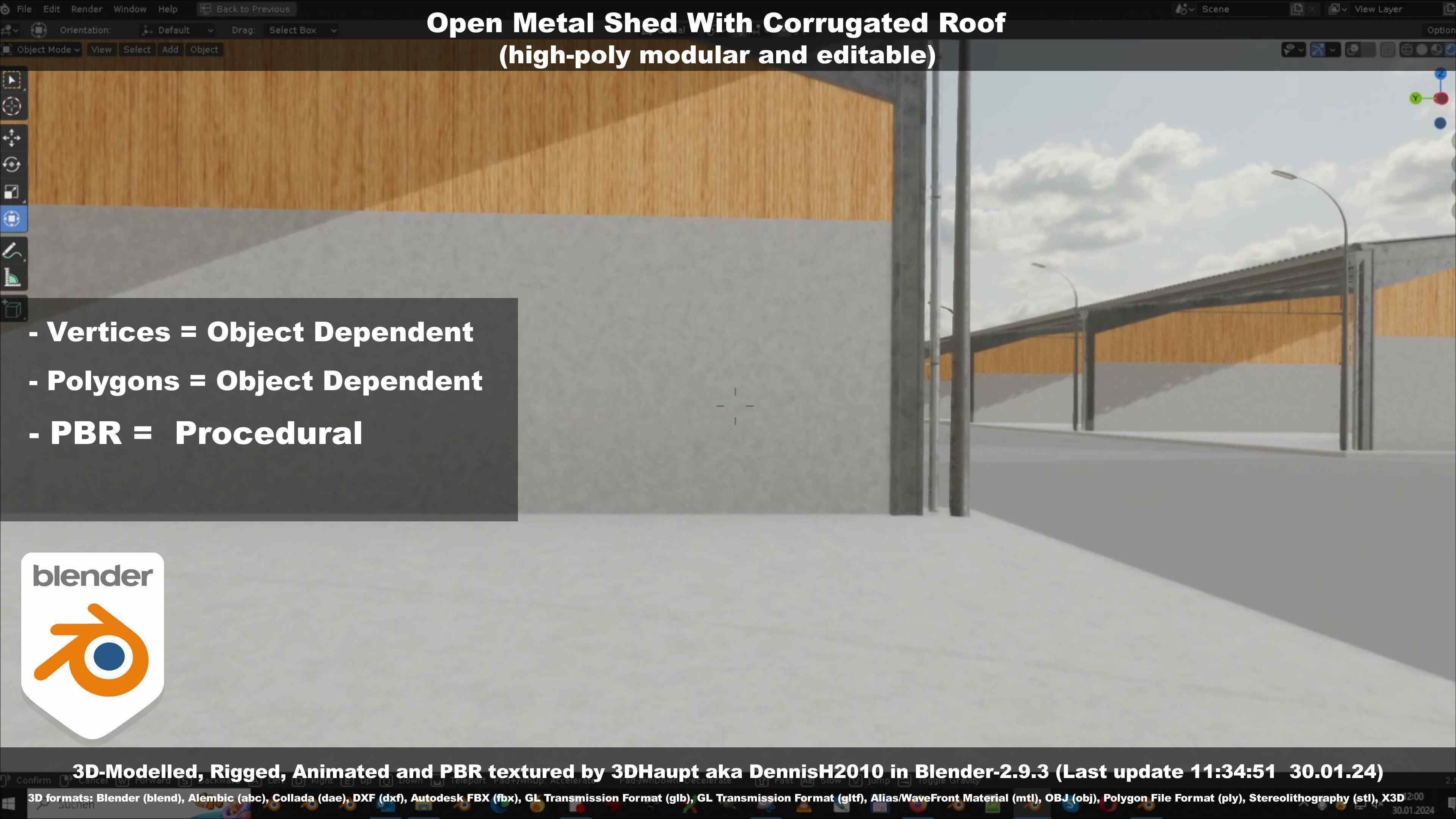 Open Metal Shed With Corrugated Roof 3D model_62