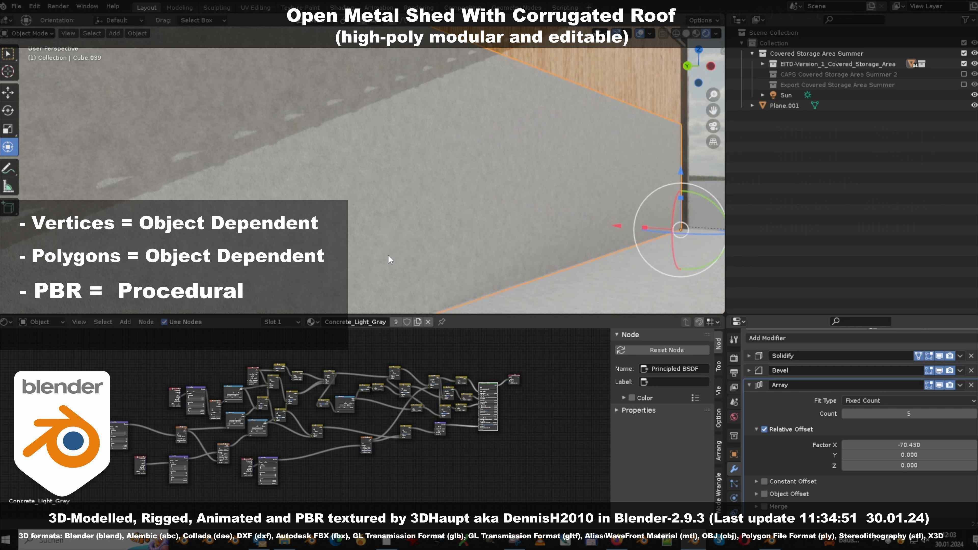 Open Metal Shed With Corrugated Roof 3D model_100