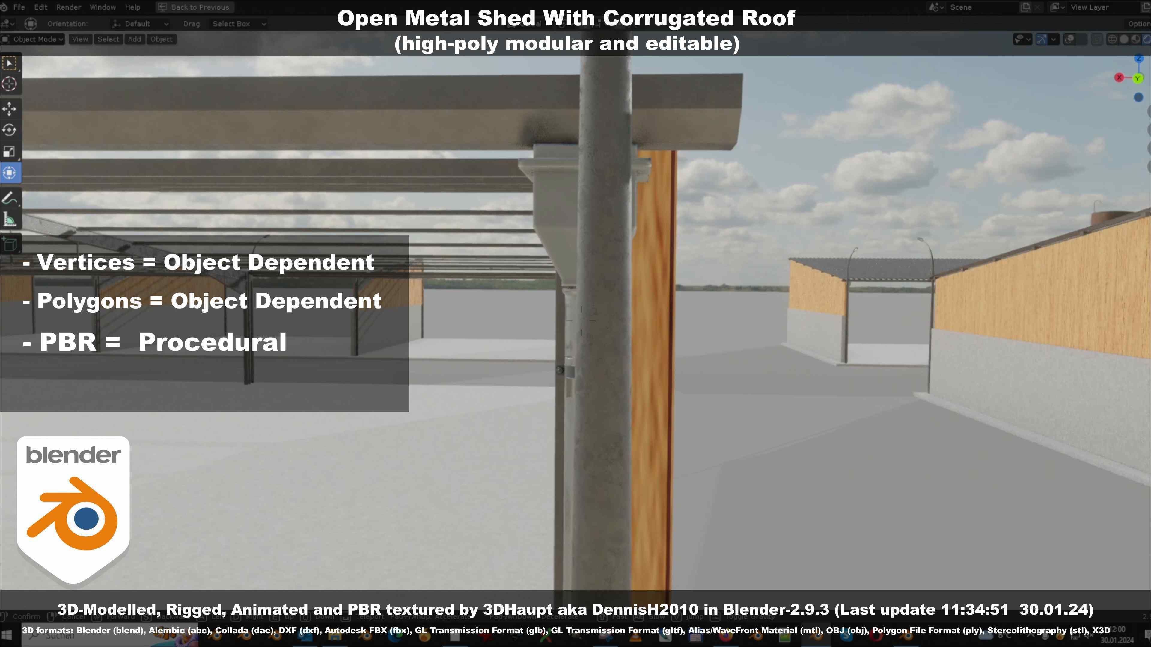 Open Metal Shed With Corrugated Roof 3D model_68