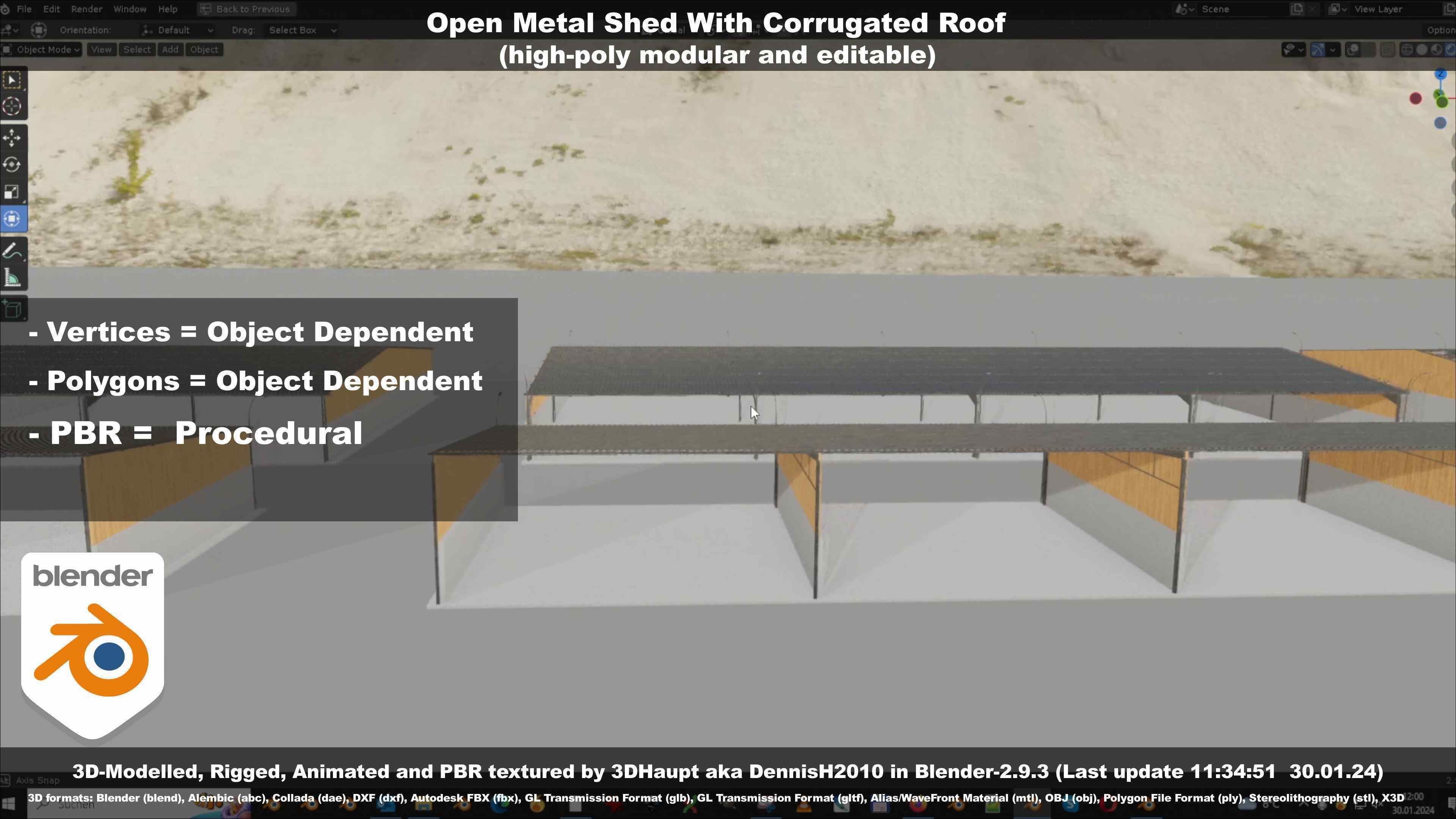 Open Metal Shed With Corrugated Roof 3D model_107