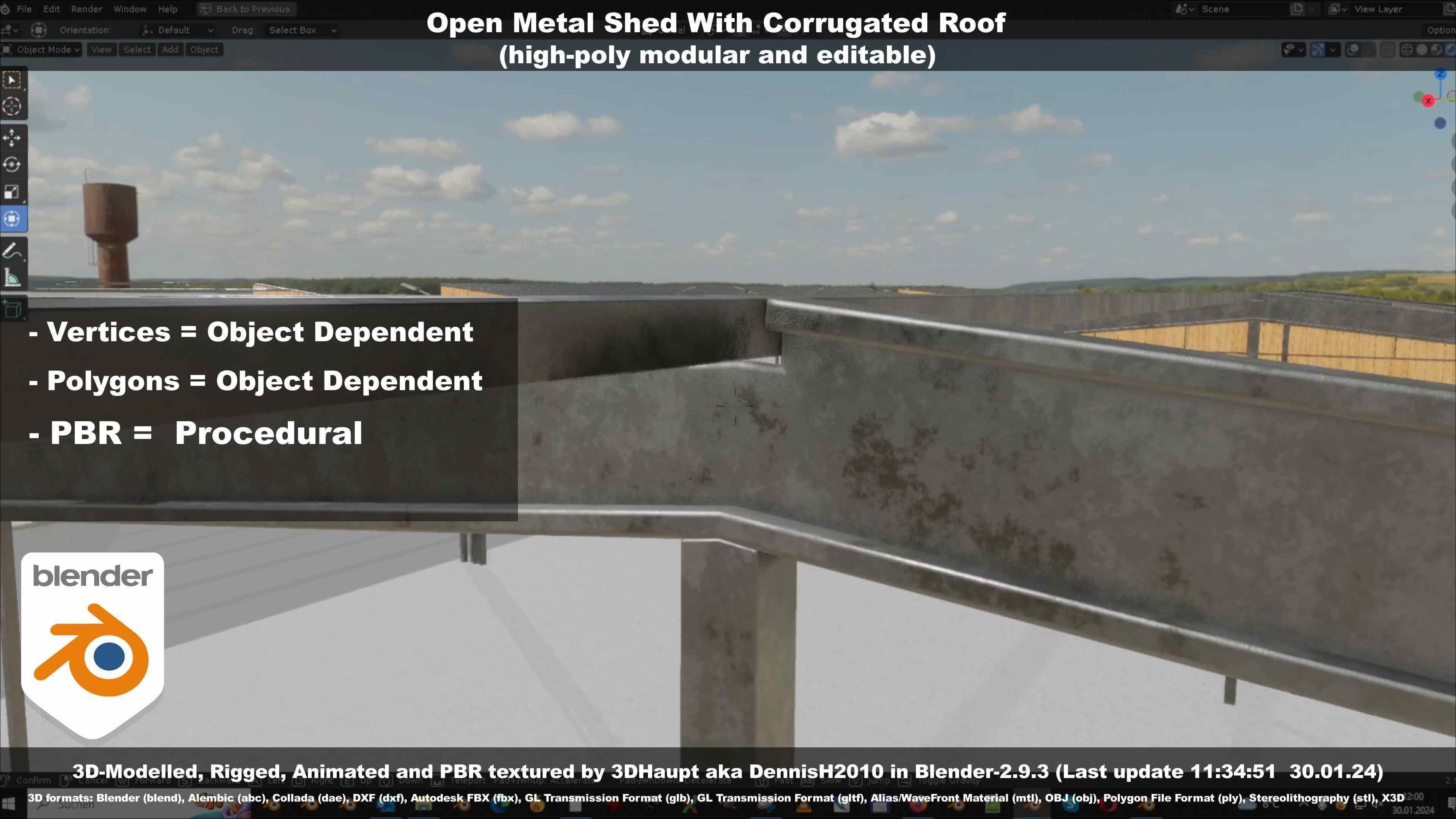 Open Metal Shed With Corrugated Roof 3D model_110