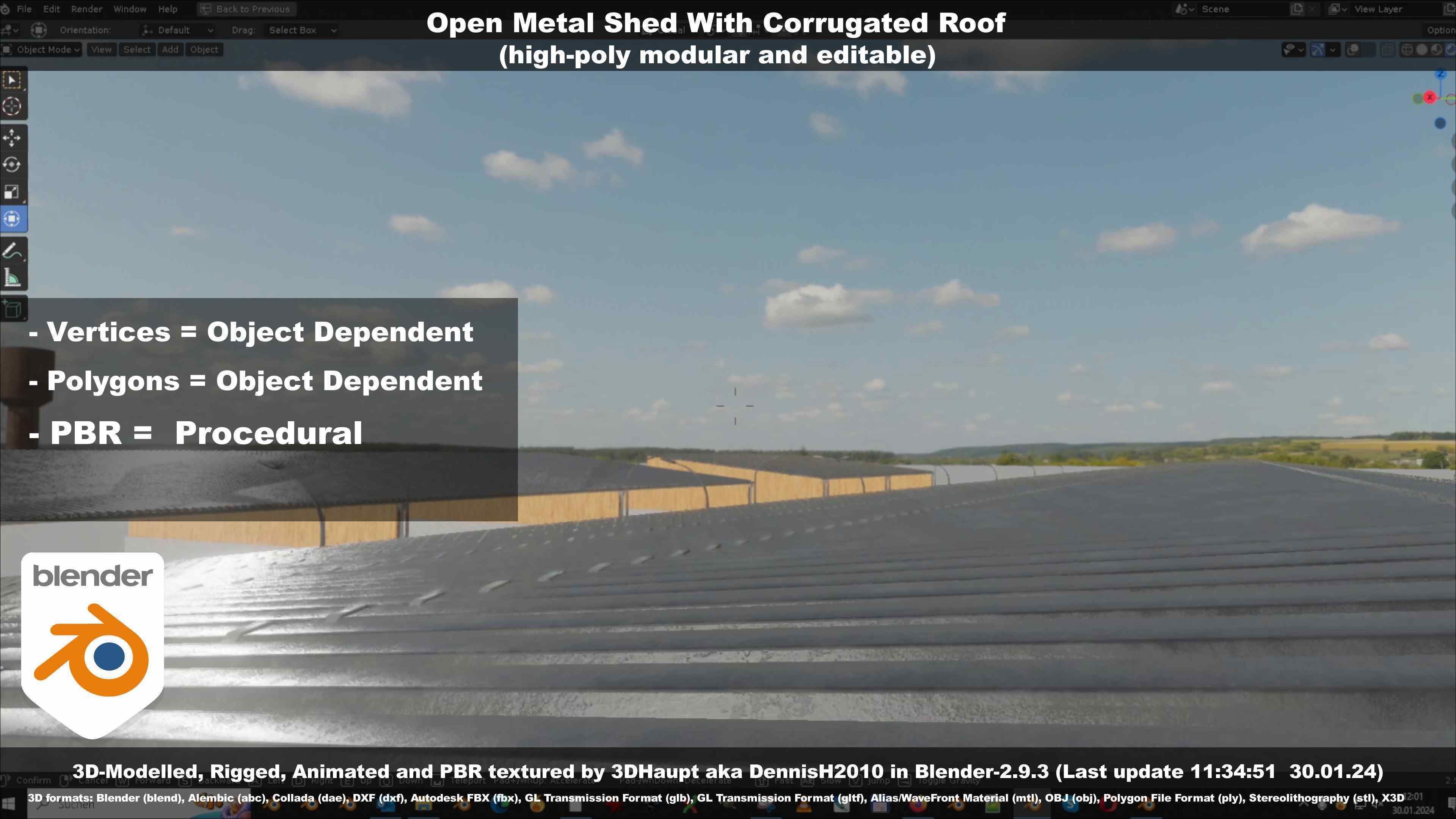 Open Metal Shed With Corrugated Roof 3D model_36