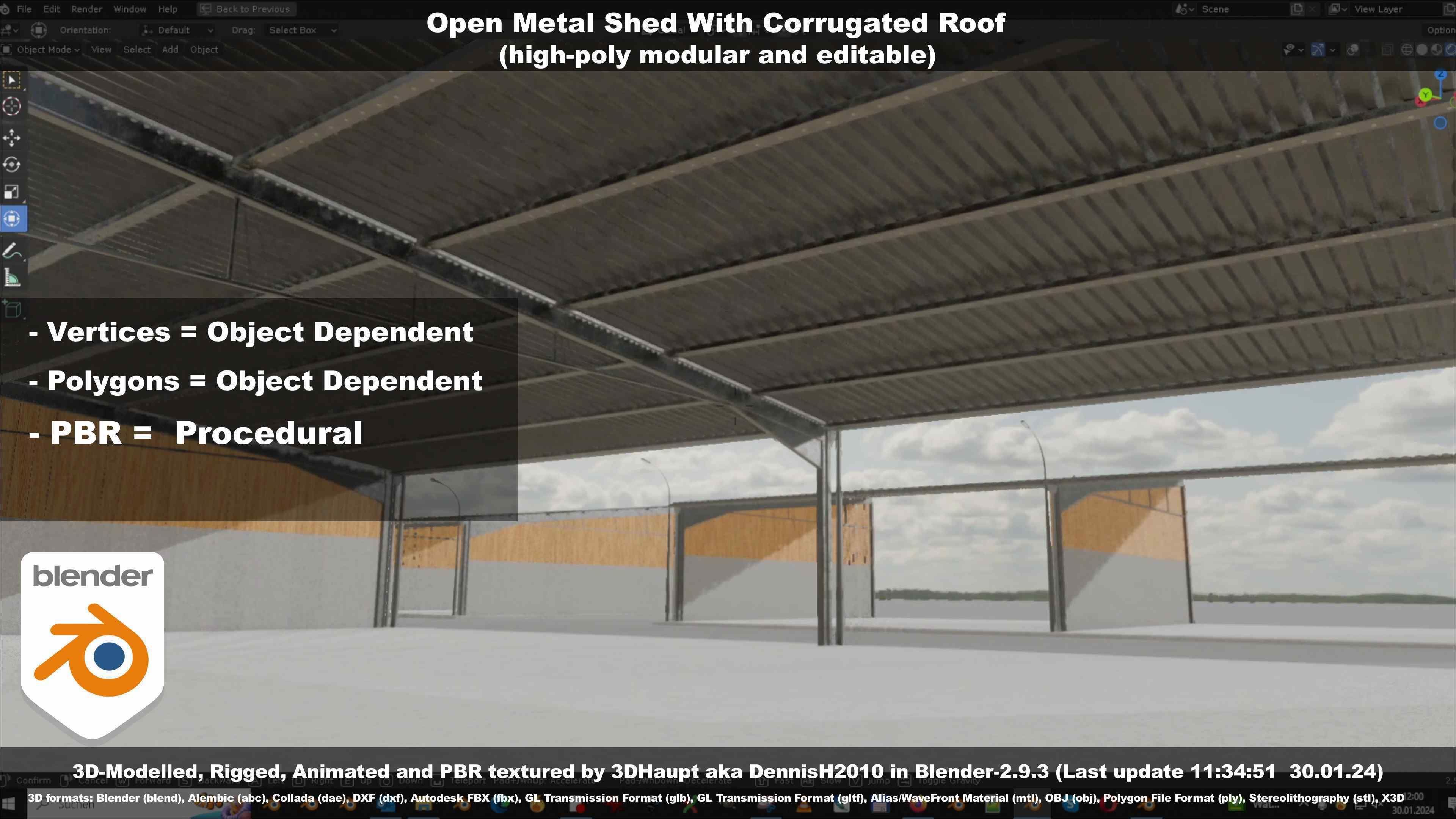 Open Metal Shed With Corrugated Roof 3D model_58