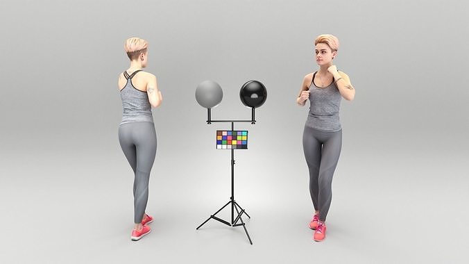 Young woman with tattoo in gray sportswear 437 Low-poly 3D model