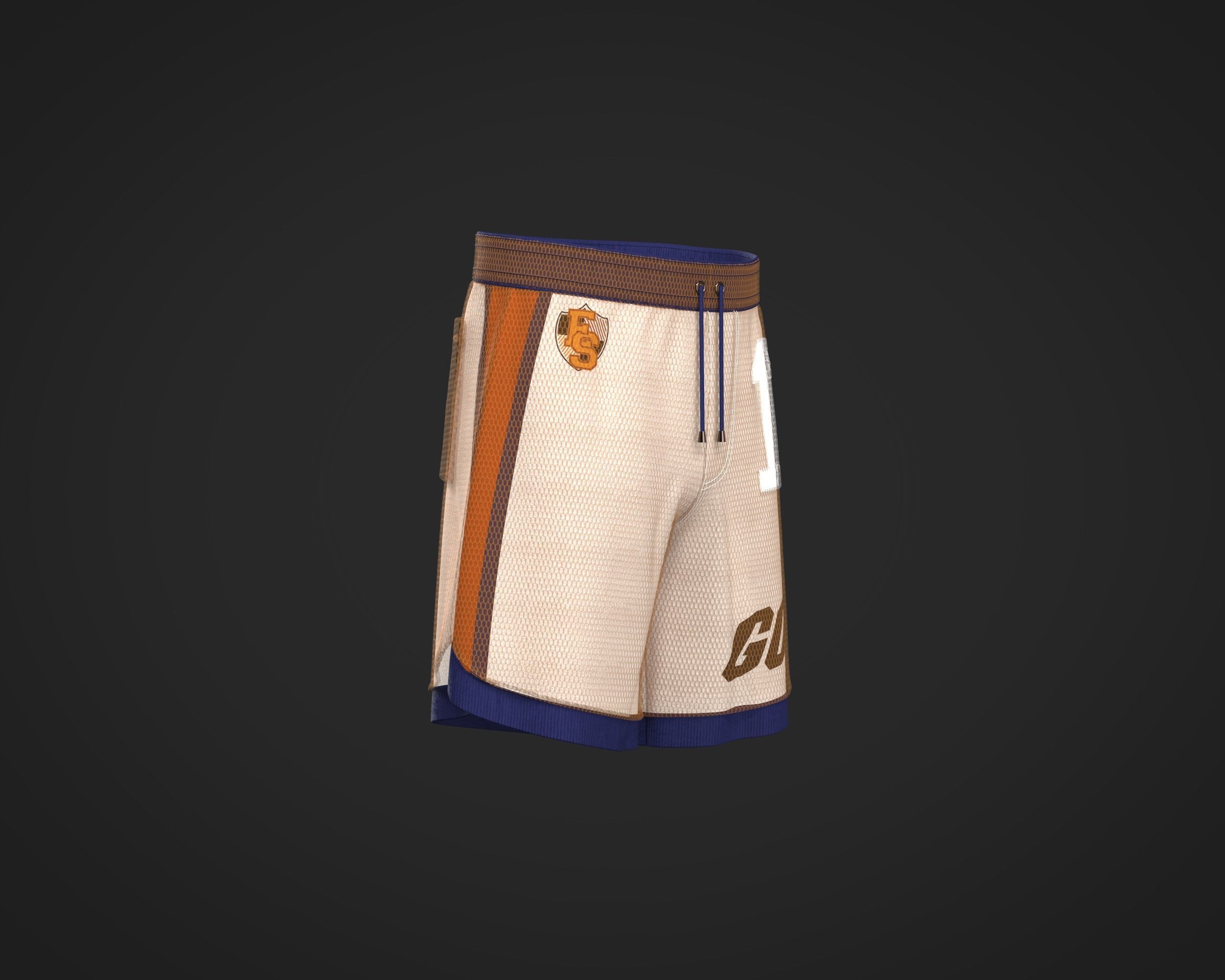 Mens relaxed fit shorts with graphics and layering with mesh  3D model_1