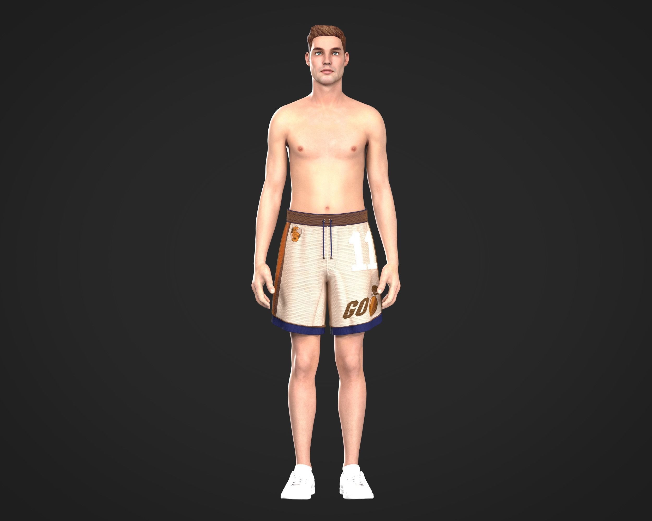 Mens relaxed fit shorts with graphics and layering with mesh  3D model_8