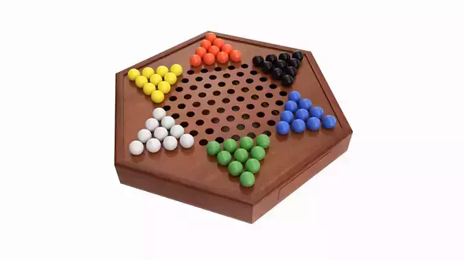Chinese Checkers Wooden Board Table Game Unboxed 3D model