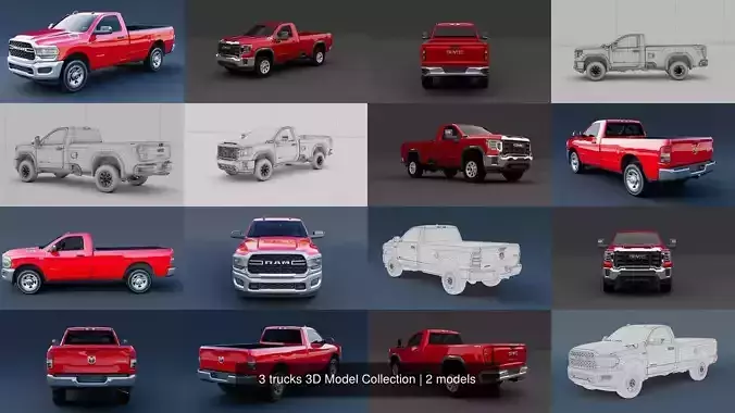 3 trucks 3D Model Collection 