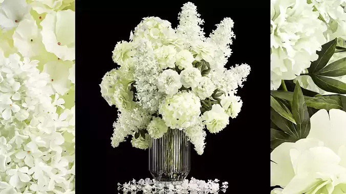 Festive bouquet of white flowers vase lilac hydrangea 336