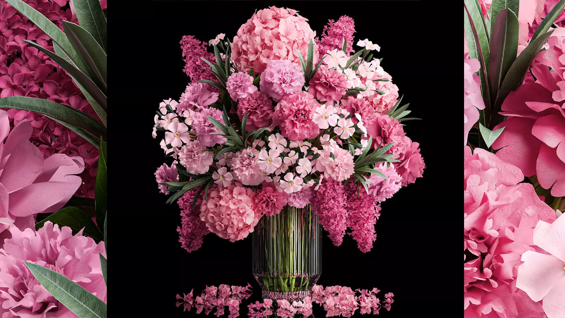 Solemn bouquet of pink flowers vase lilac hydrangea 337 3D model
