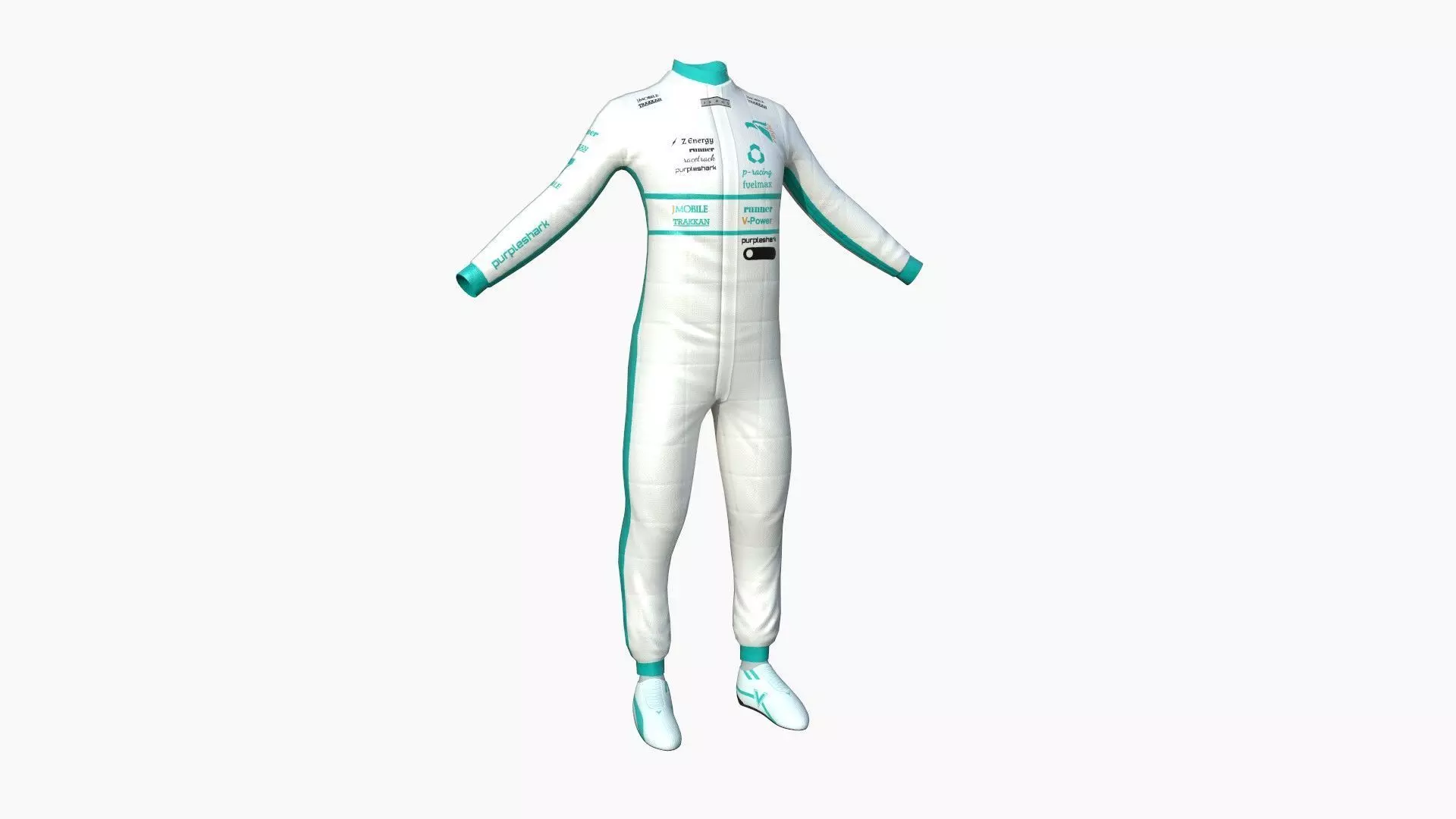 Racing Pilot Uniform A02 White Blue - Character Clothing Design Low-poly 3D model_0