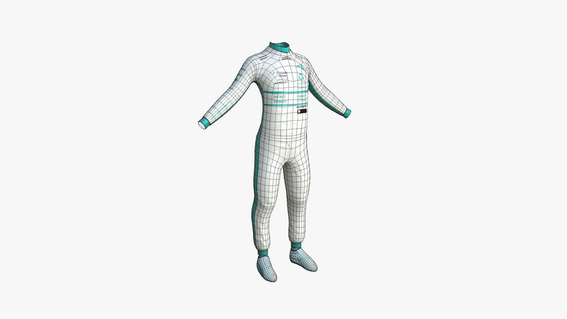 Racing Pilot Uniform A02 White Blue - Character Clothing Design Low-poly 3D model_6