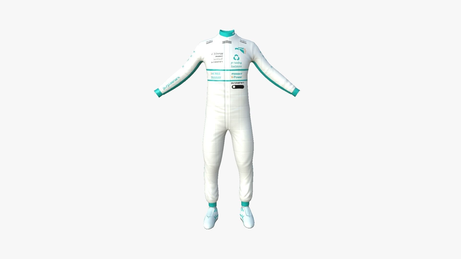 Racing Pilot Uniform A02 White Blue - Character Clothing Design Low-poly 3D model_1