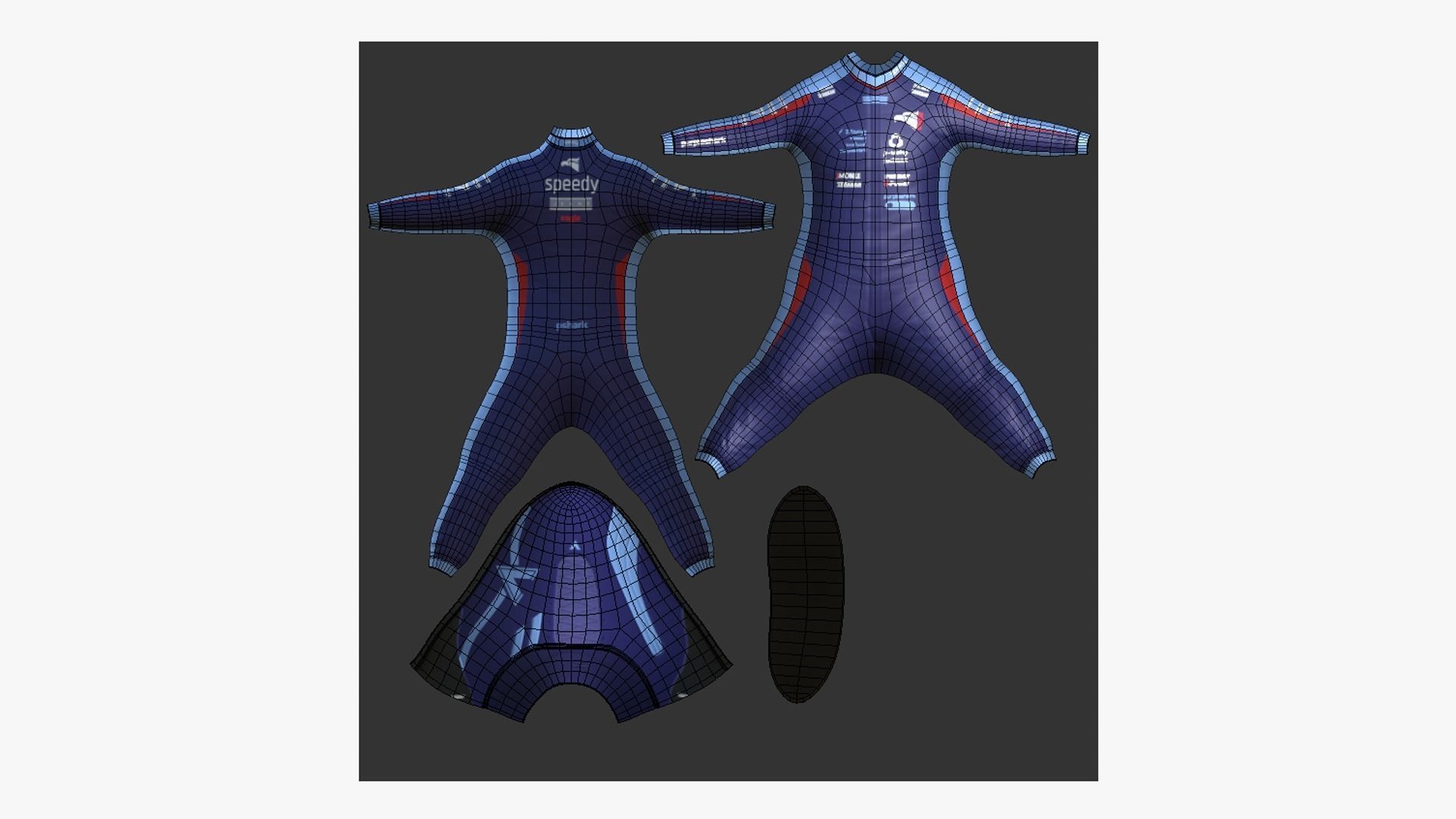 Racing Pilot Uniform A03 Dark Blue - Character Clothing Design Low-poly 3D model_5