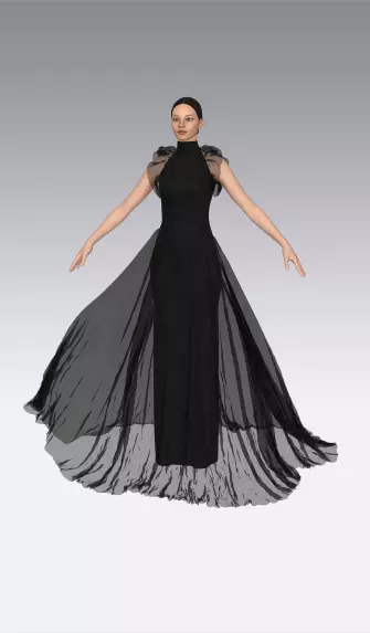 Dress slevee and skirt ruffled vual Low-poly 3D model