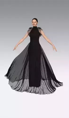 Dress slevee and skirt ruffled vual  Low-poly 3D model