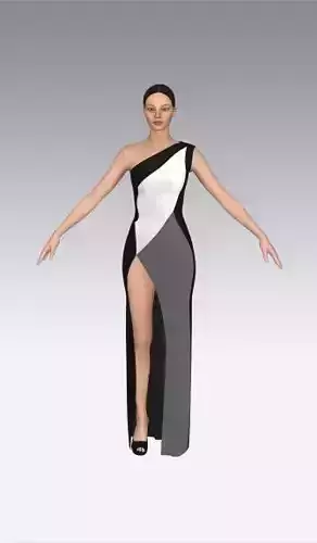 Dress leaf detail black  white gray 