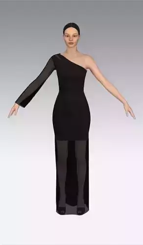 Dress one shoulder vual front skirt