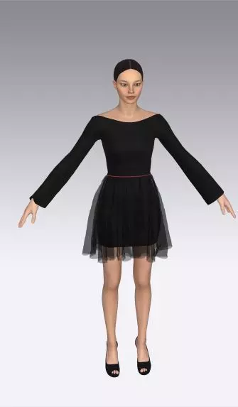 dress wide neckline and slevee detail Low-poly 3D model