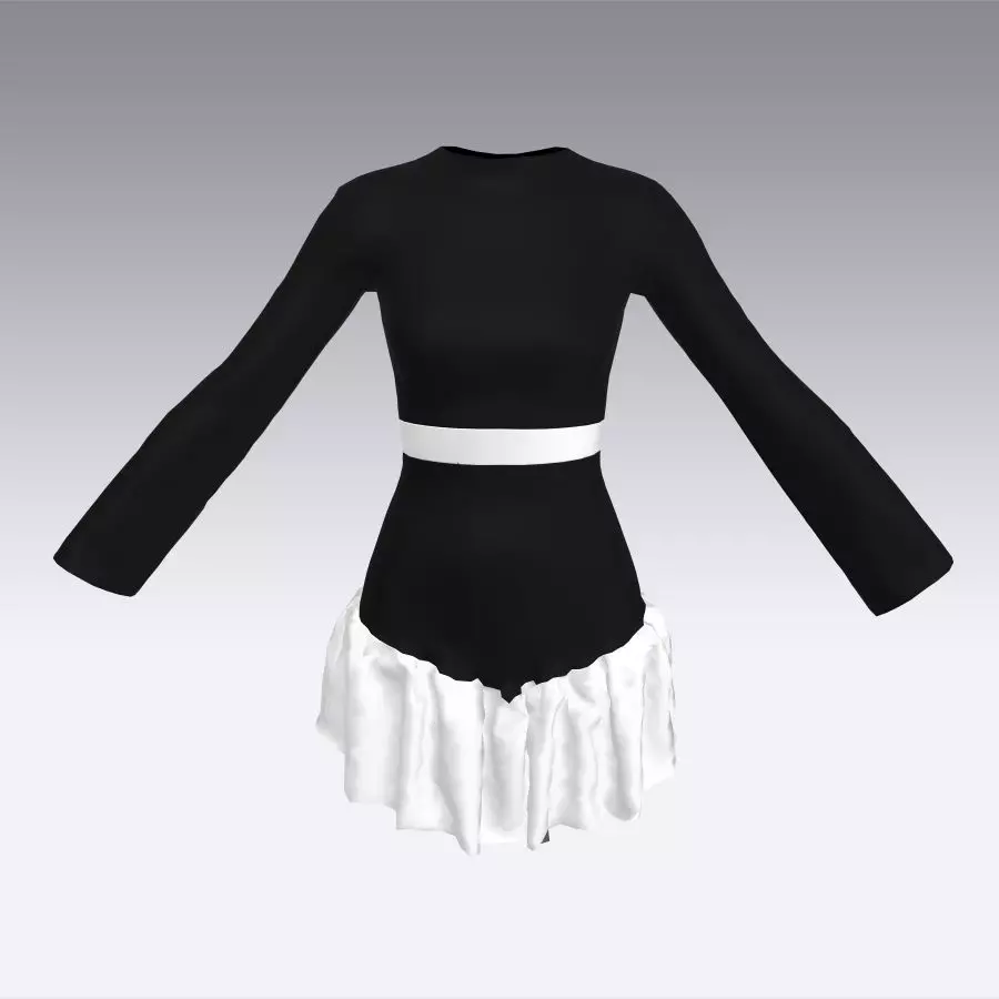 Black and white color block dress Low-poly 3D model