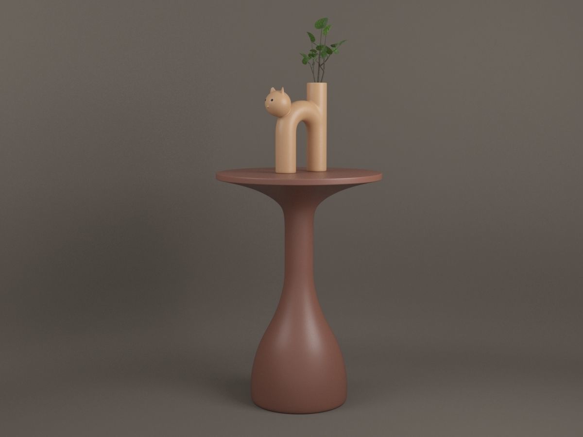 Vase Meow with Flower and Coffee Table 3D model_2