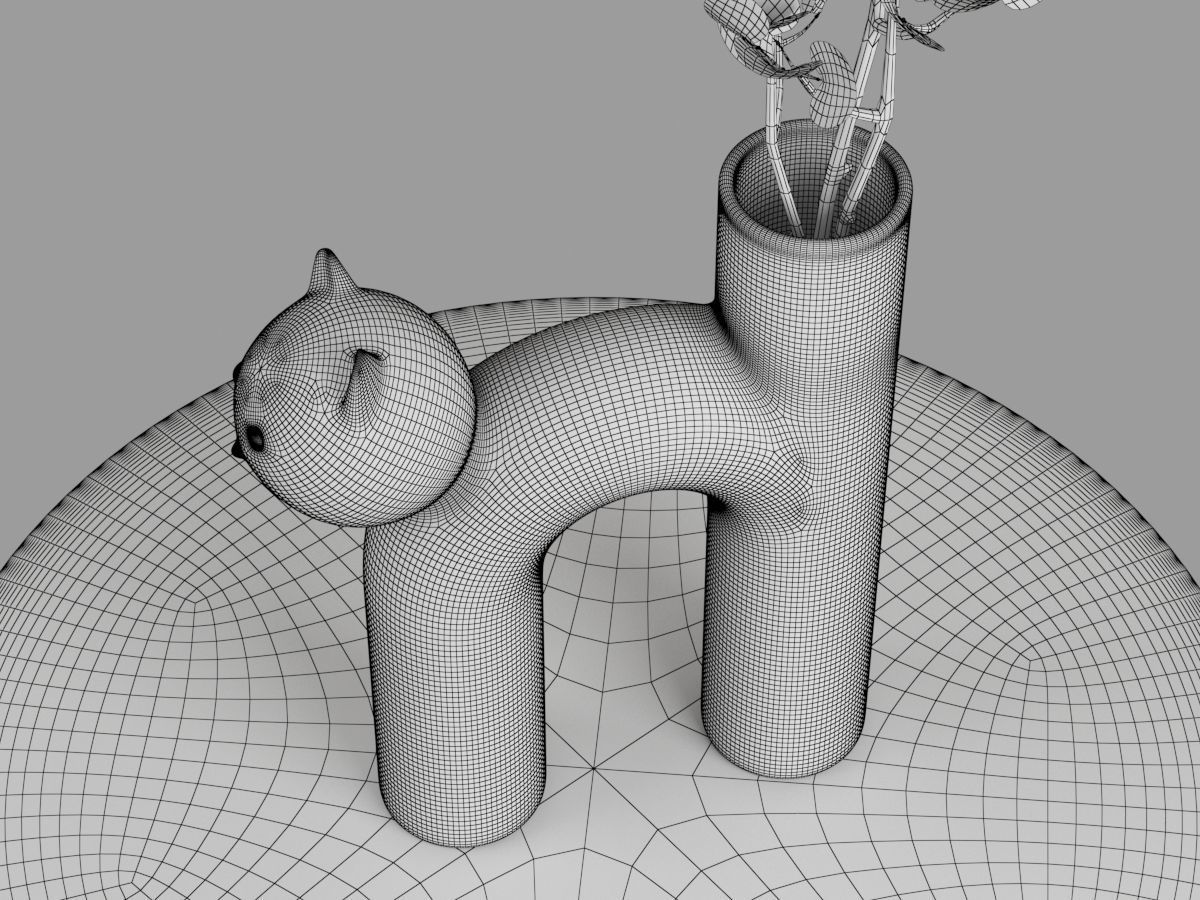Vase Meow with Flower and Coffee Table 3D model_9