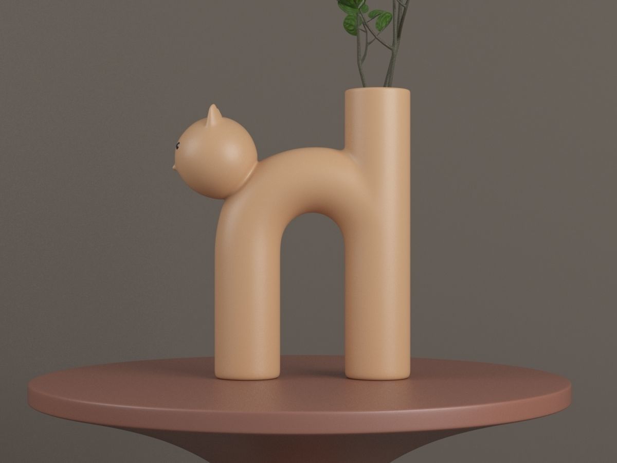 Vase Meow with Flower and Coffee Table 3D model_6