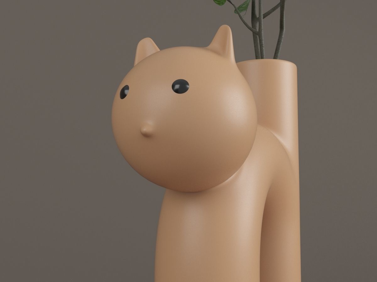 Vase Meow with Flower and Coffee Table 3D model_4