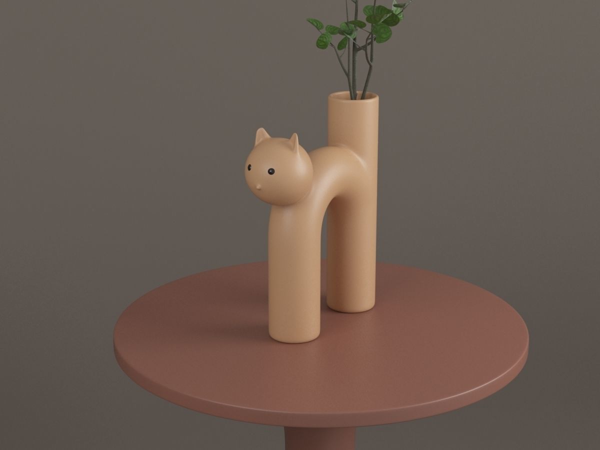 Vase Meow with Flower and Coffee Table 3D model_7