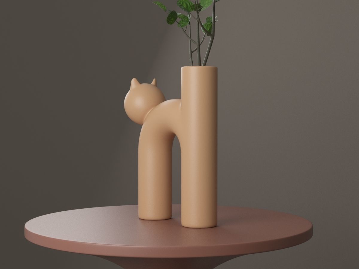 Vase Meow with Flower and Coffee Table 3D model_3