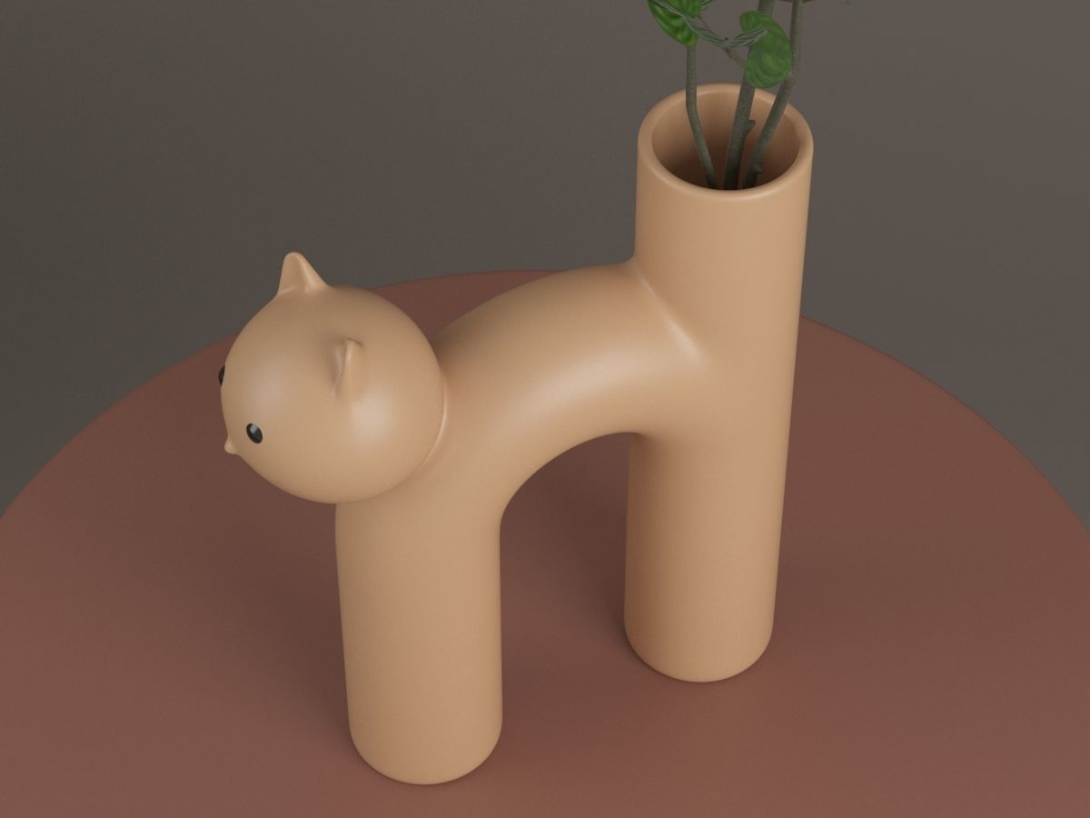 Vase Meow with Flower and Coffee Table 3D model_5