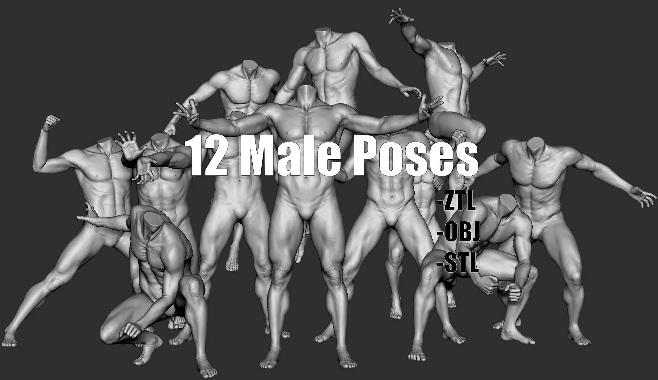 12 Male Poses Part 1 3D model_0