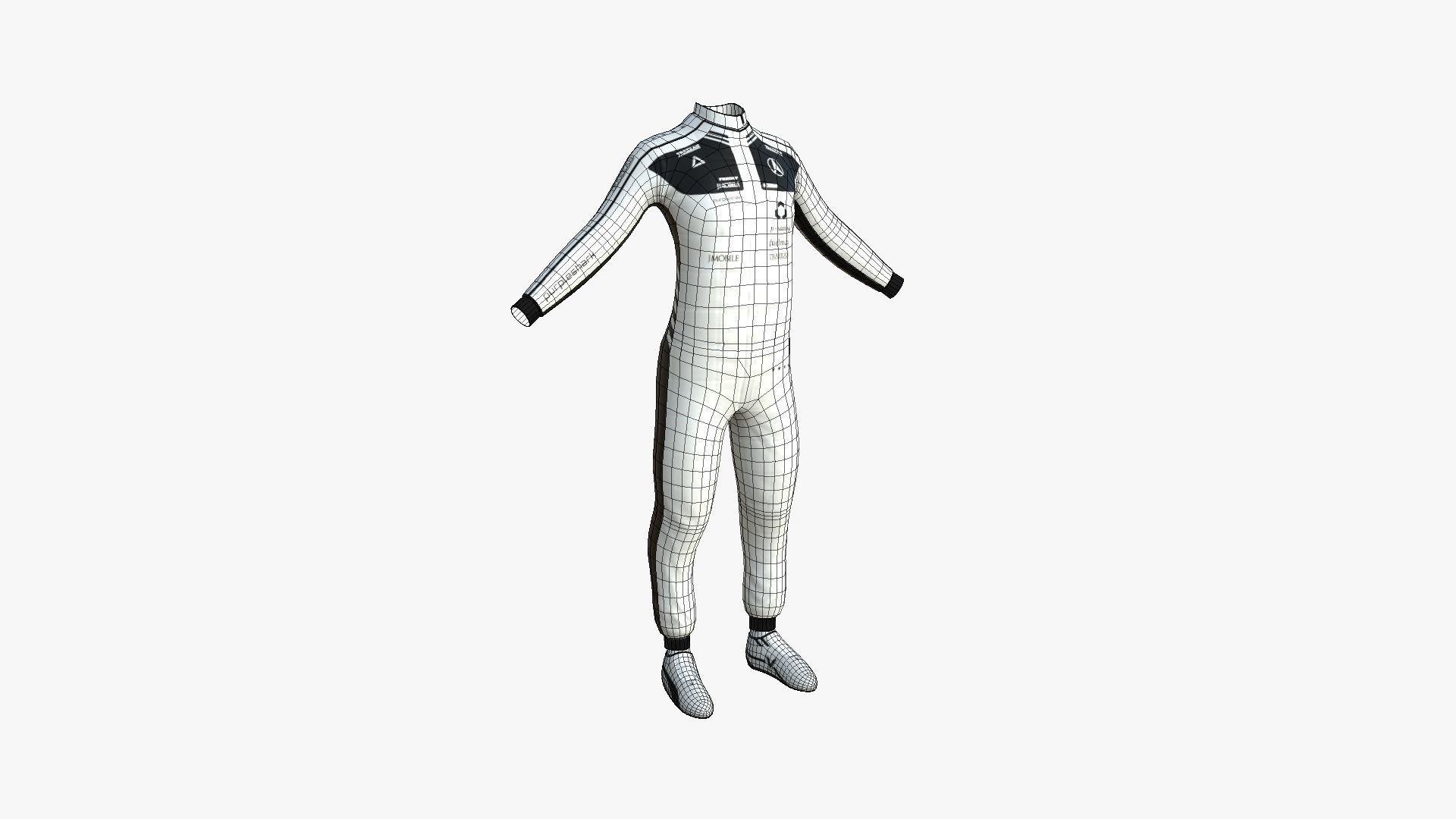 Racing Pilot Uniform A05 White Black - Character Clothing Design Low-poly 3D model_6