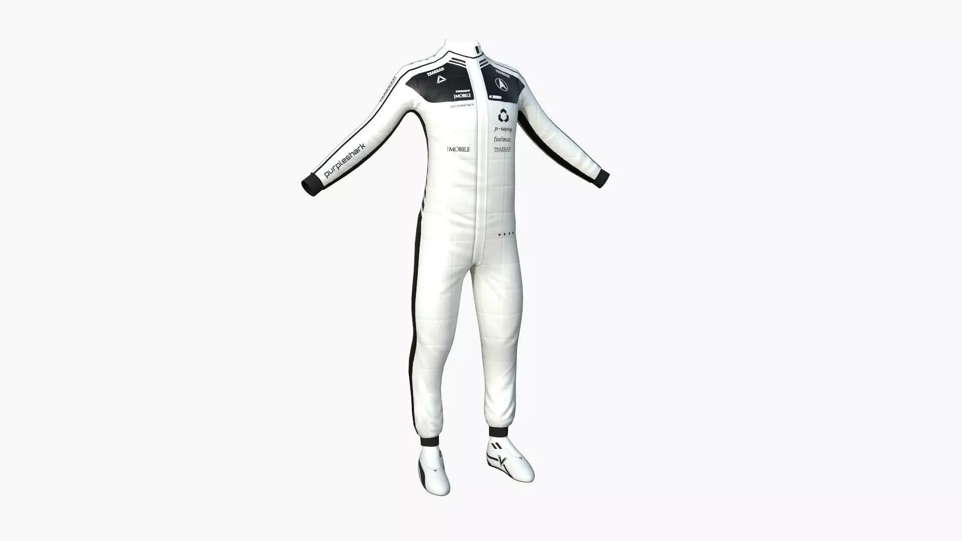 Racing Pilot Uniform A05 White Black - Character Clothing Design Low-poly 3D model_0