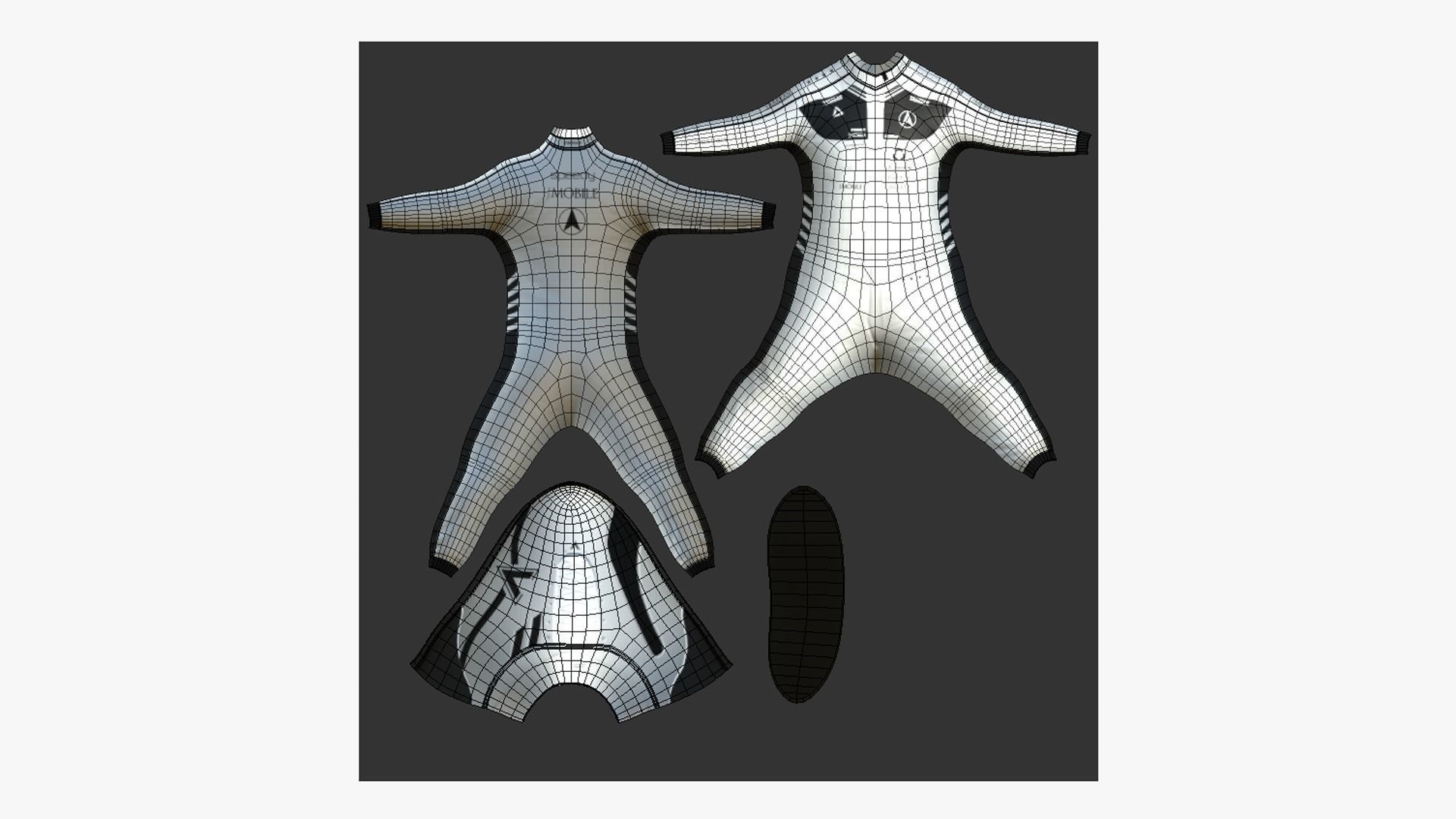 Racing Pilot Uniform A05 White Black - Character Clothing Design Low-poly 3D model_5