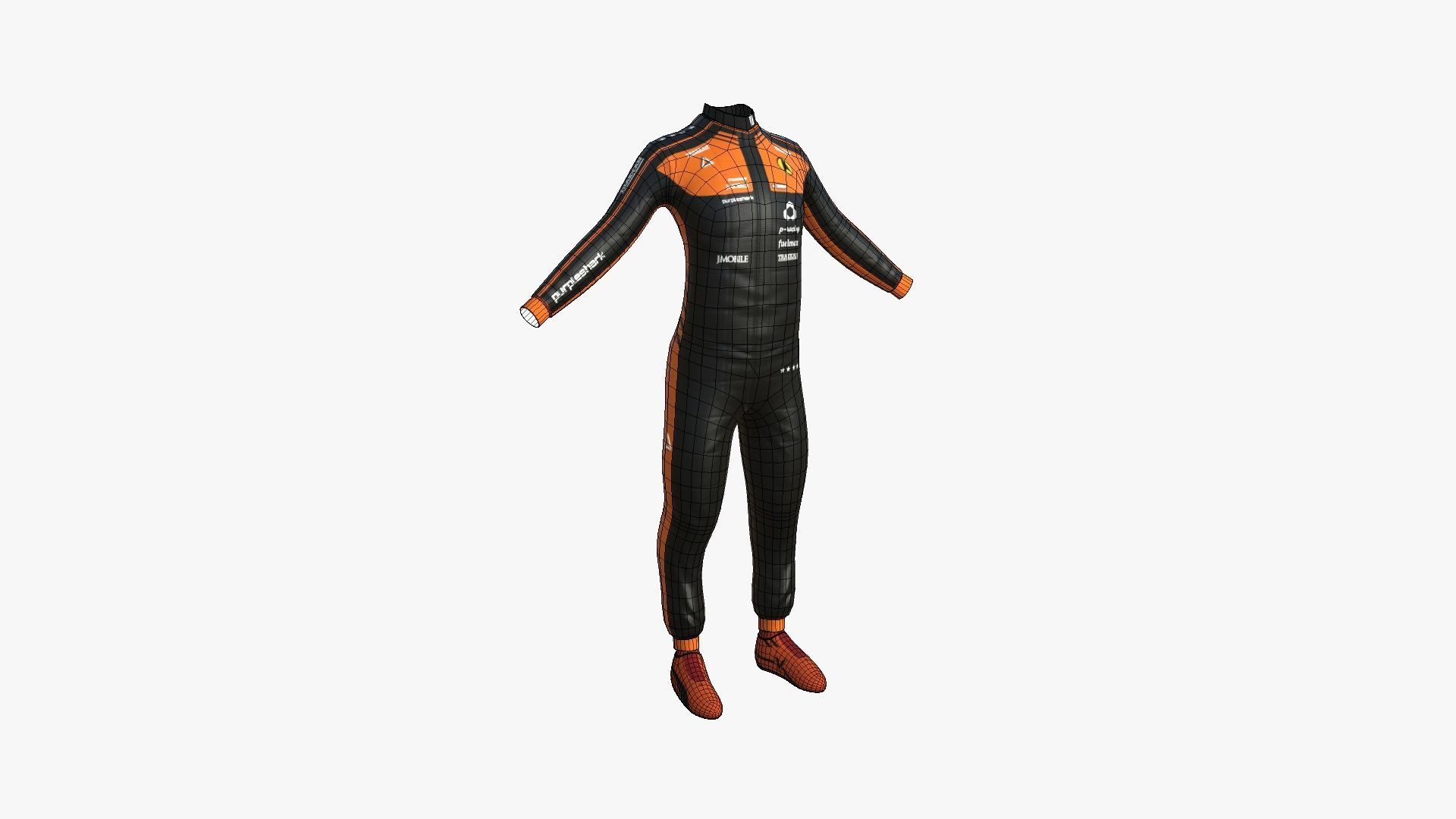 Racing Pilot Uniform A06 Black - Character Clothing Design Low-poly 3D model_6