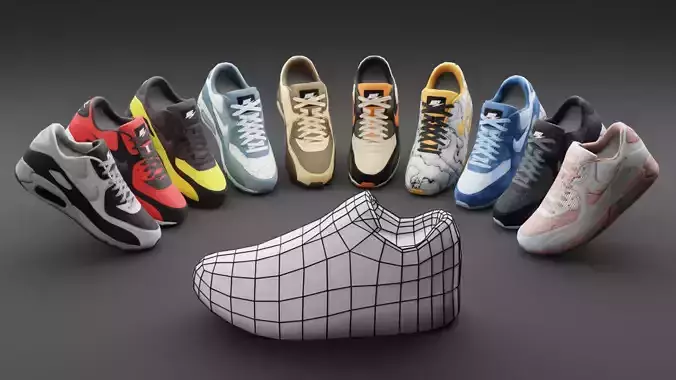 Airmax - Nike Low Poly - Pack of 10 Low-poly 3D model
