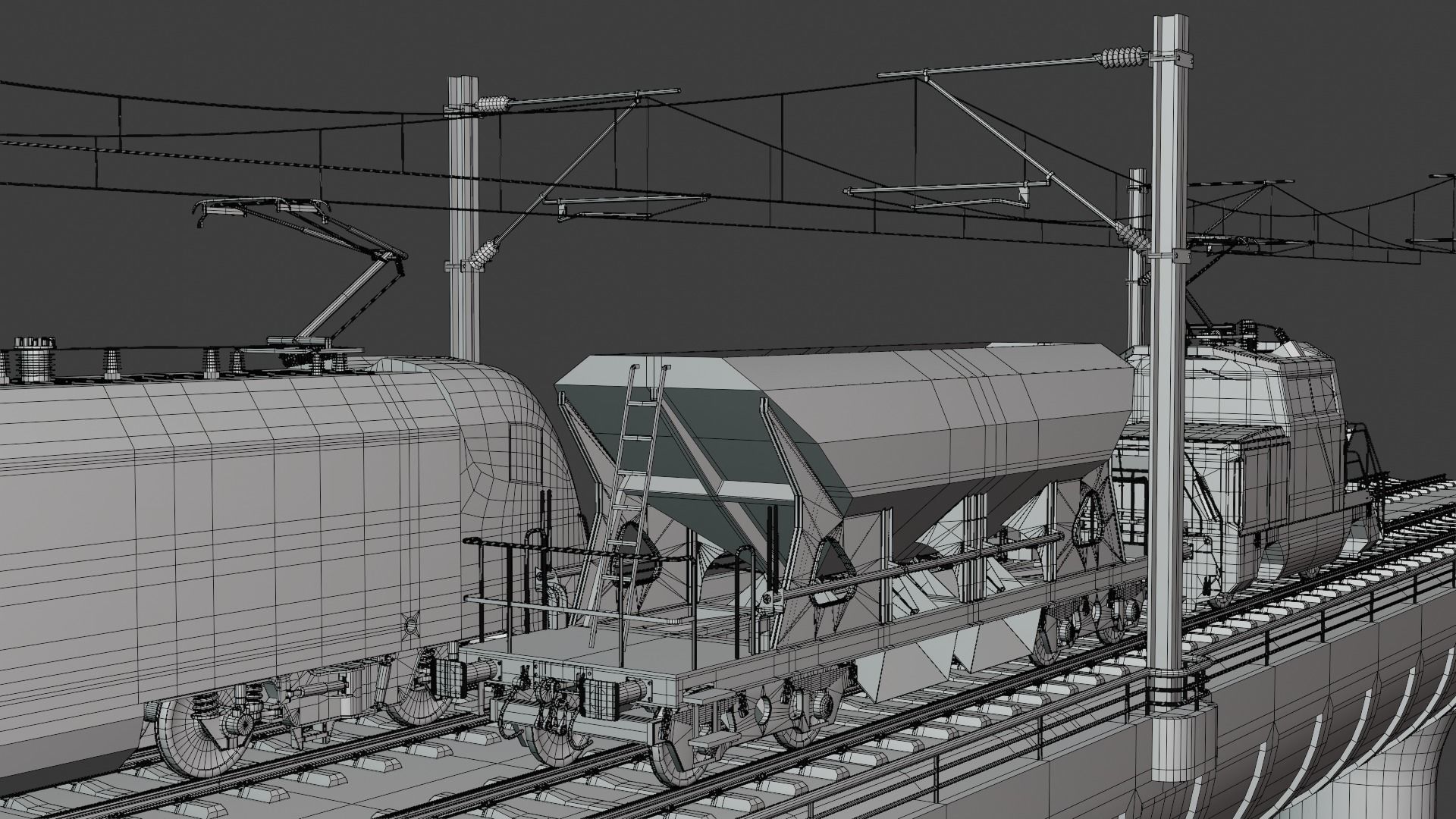 Bridge with passenger and cargo trains 3D model_11