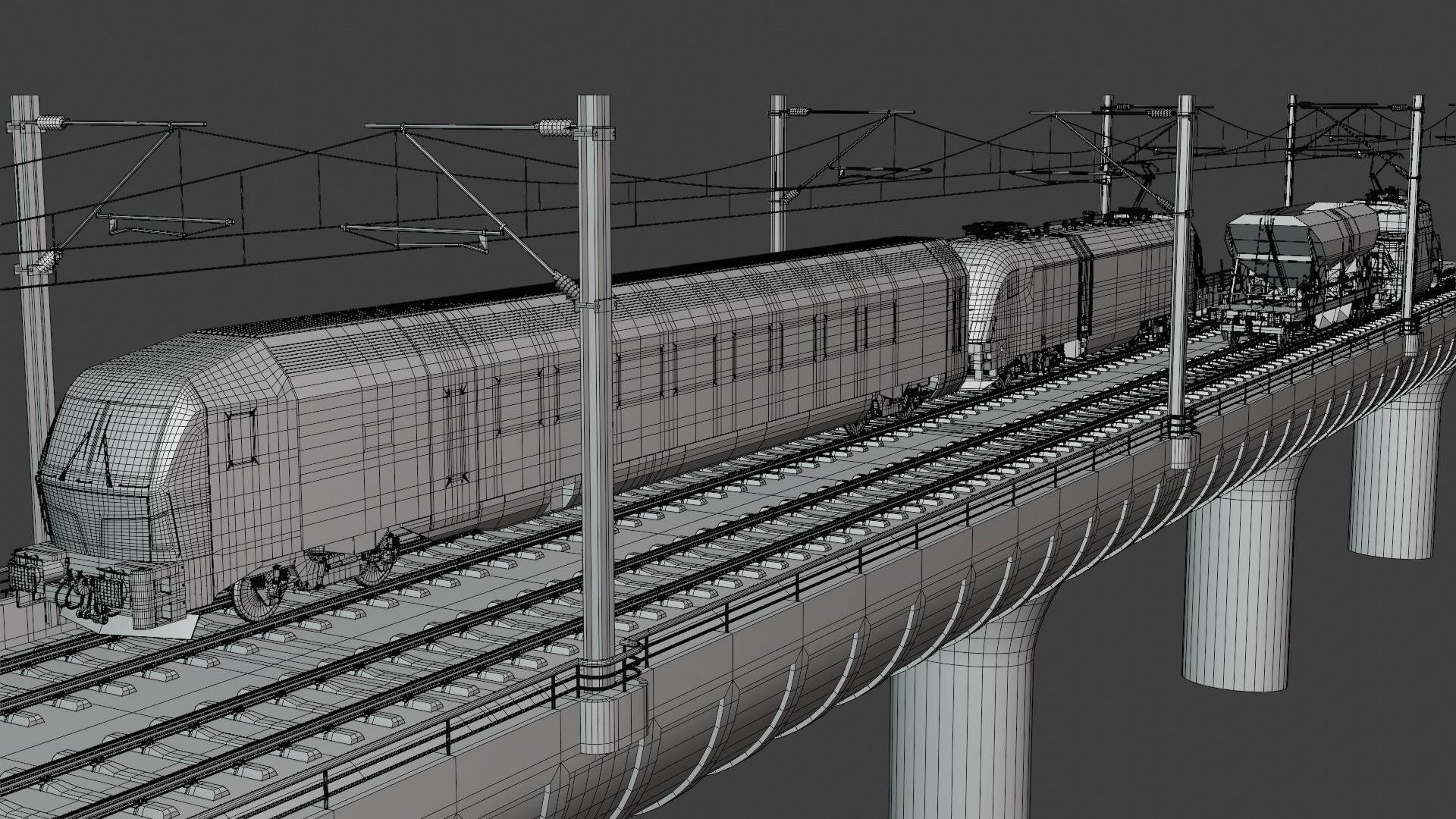 Bridge with passenger and cargo trains 3D model_5