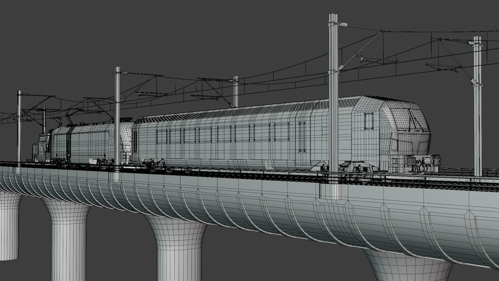 Bridge with passenger and cargo trains 3D model_7